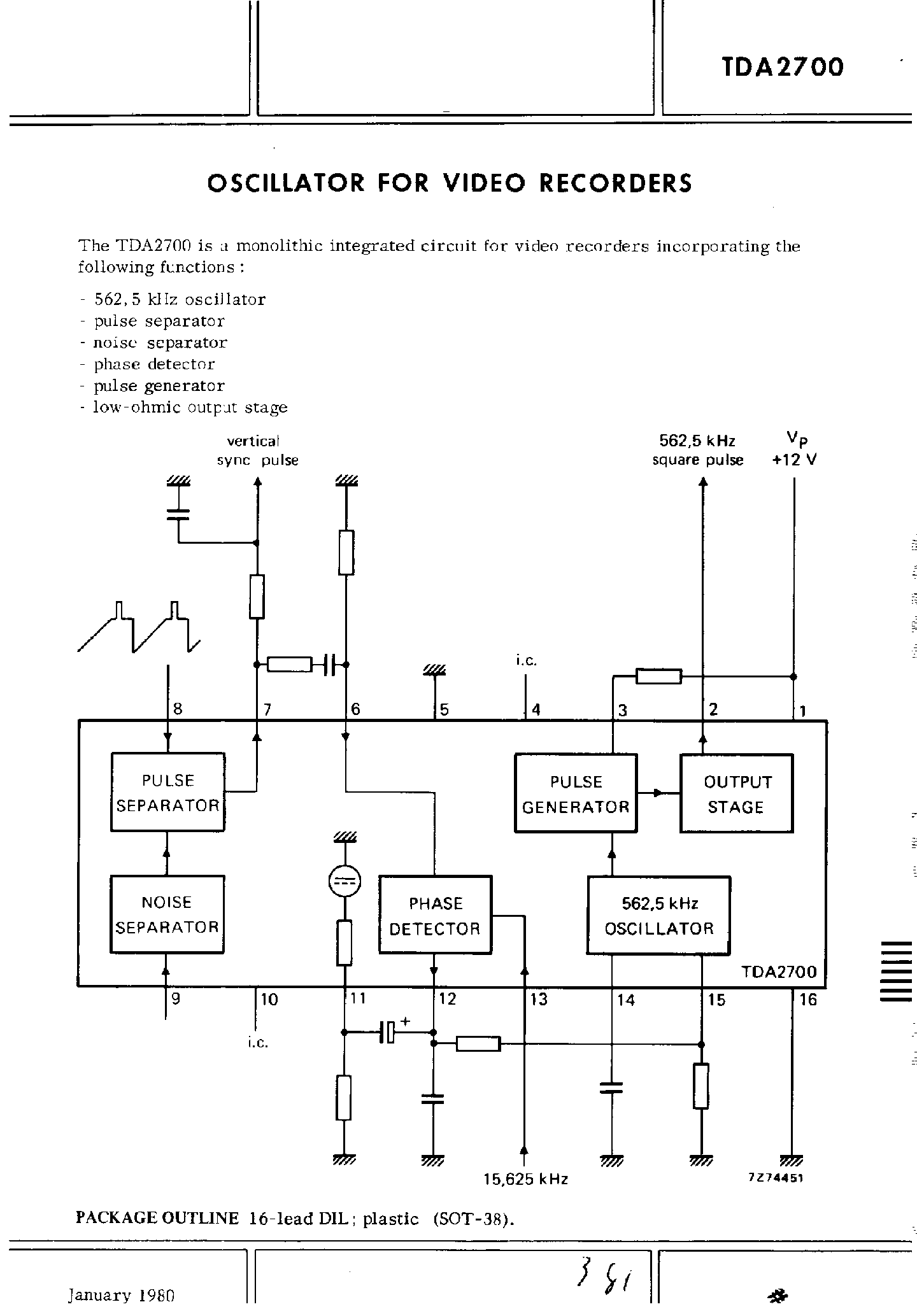 Datasheet TDA2700 - Oscillator for Video Recoders page 1