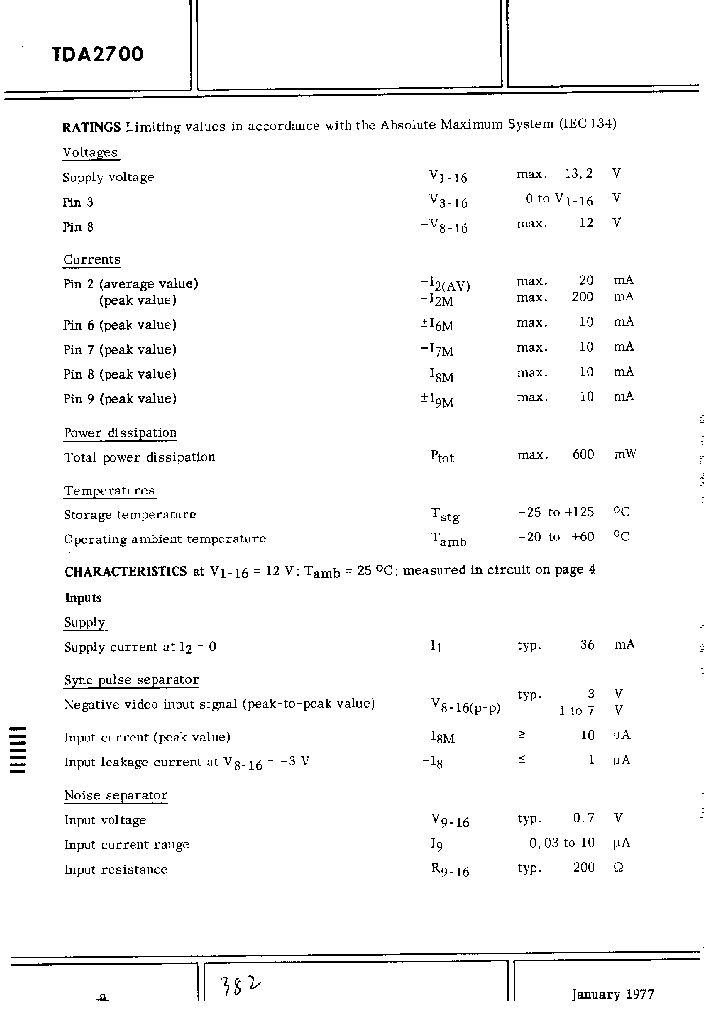 Datasheet TDA2700 - Oscillator for Video Recoders page 2