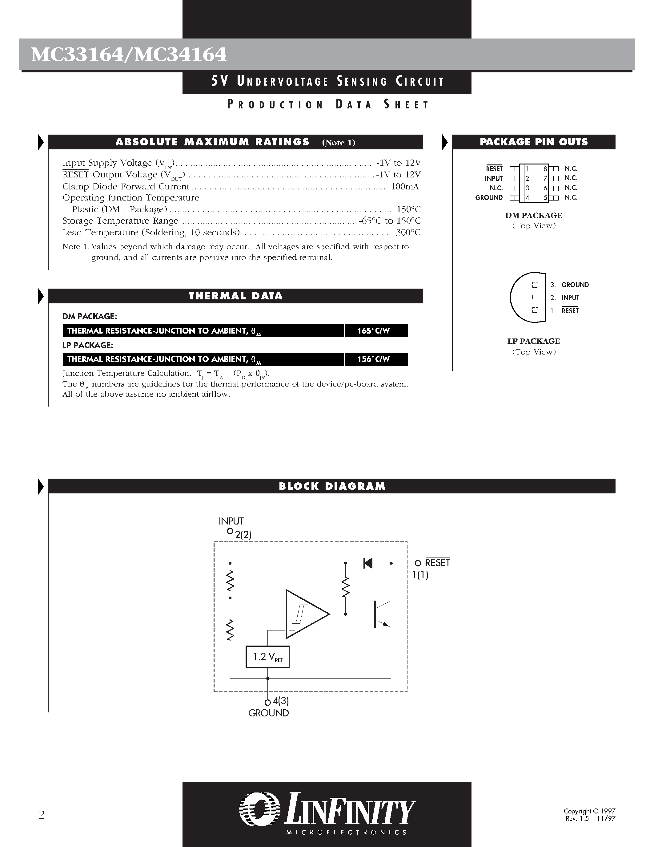 Datasheet MC33164 - 5V UNDERVOLTAGE SENSING CIRCUIT page 2