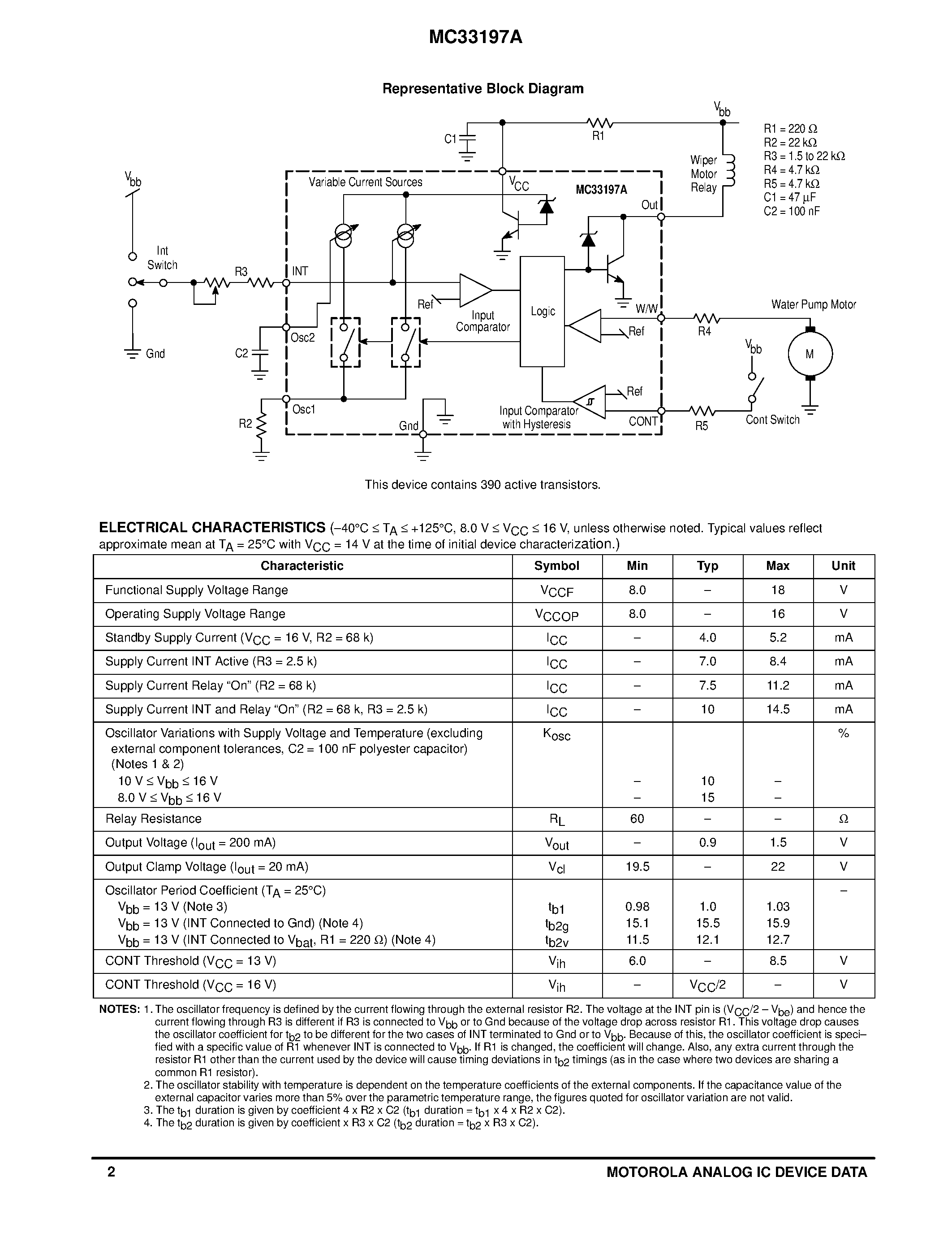 Datasheet MC33197A page 2 Datasheet MC33197A - AUTOMOTIVE WASH WIPER TIMER page 2