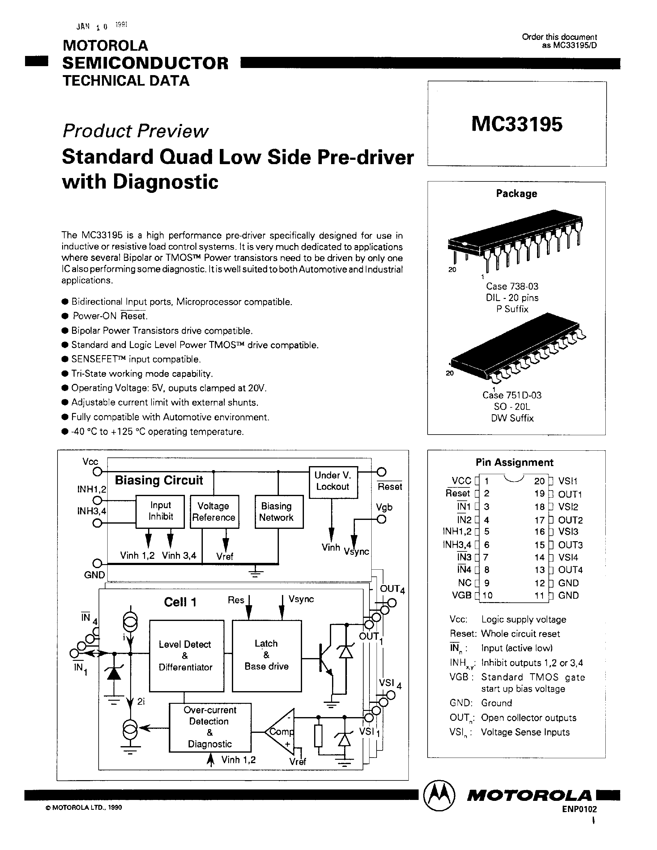 Datasheet MC33195 page 1 Datasheet MC33195 - Standard Quad Low Side Pre-driver with Diagnostic page 1