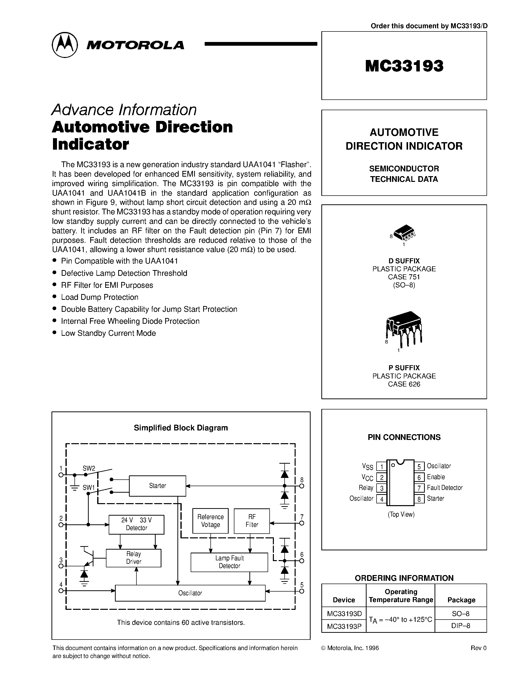 Datasheet MC33193 page 1 Datasheet MC33193 - AUTOMOTIVE DIRECTION INDICATOR page 1