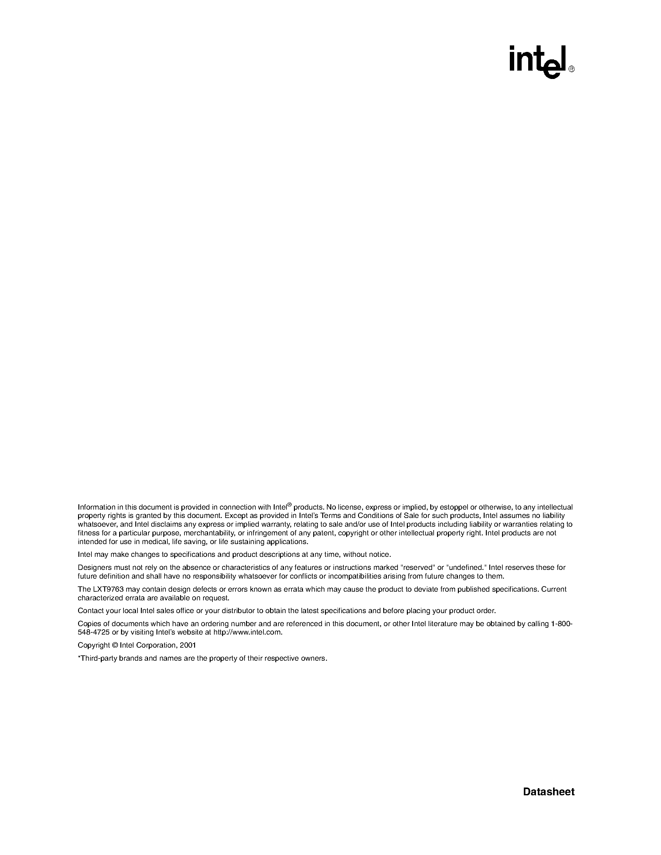 Datasheet LXT9763 page 2 Datasheet LXT9763 - Fast Ethernet 10/100 Hex Teansceiver with Full MII page 2