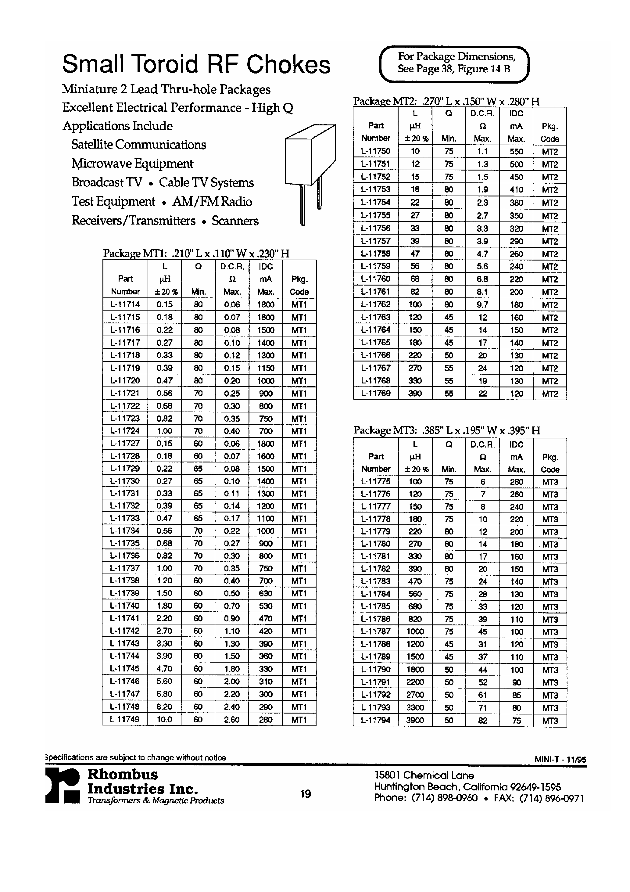 Datasheet L-117xx - Small Toroid RF Chokes page 1