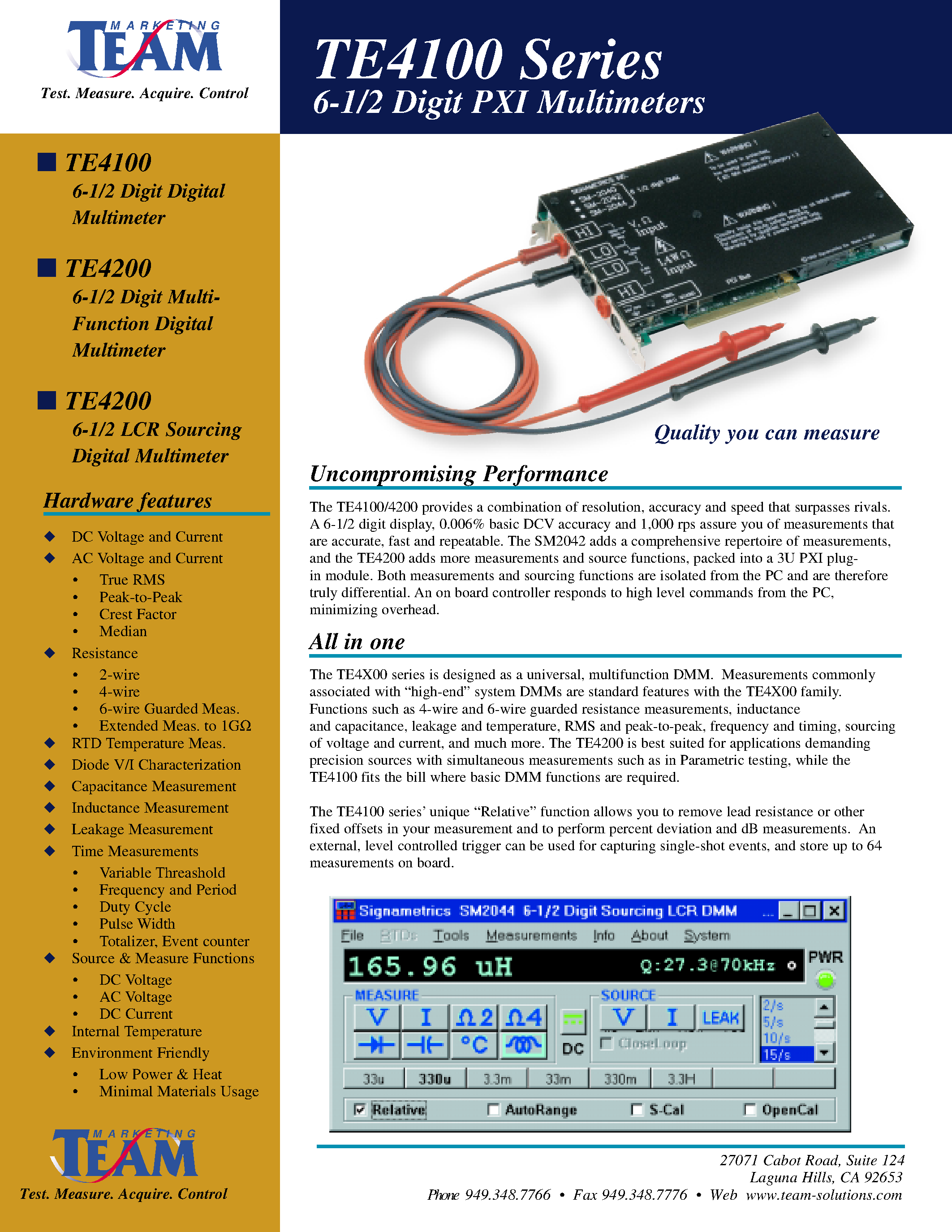 Datasheet TE4100 - 6-1/2 Digital PXI Multimeters page 1