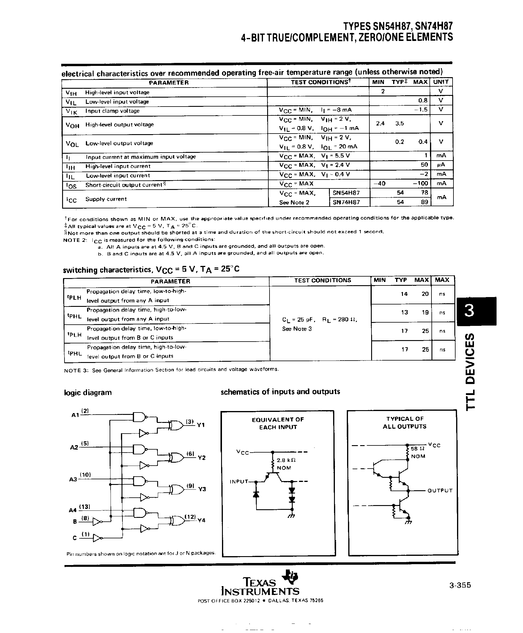 Datasheet SN74H87 page 2 Datasheet SN74H87 - 4 Bit True / Complement / Zero / One Elements page 2