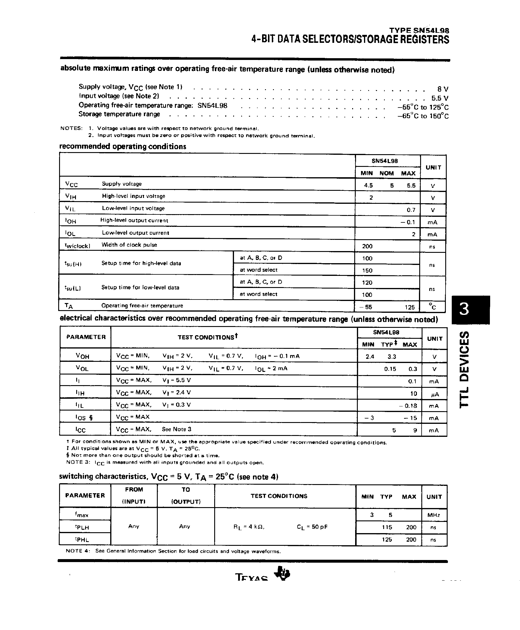 Datasheet SN54L98 - 4 Bit Data Selectors / Storage Registers page 2