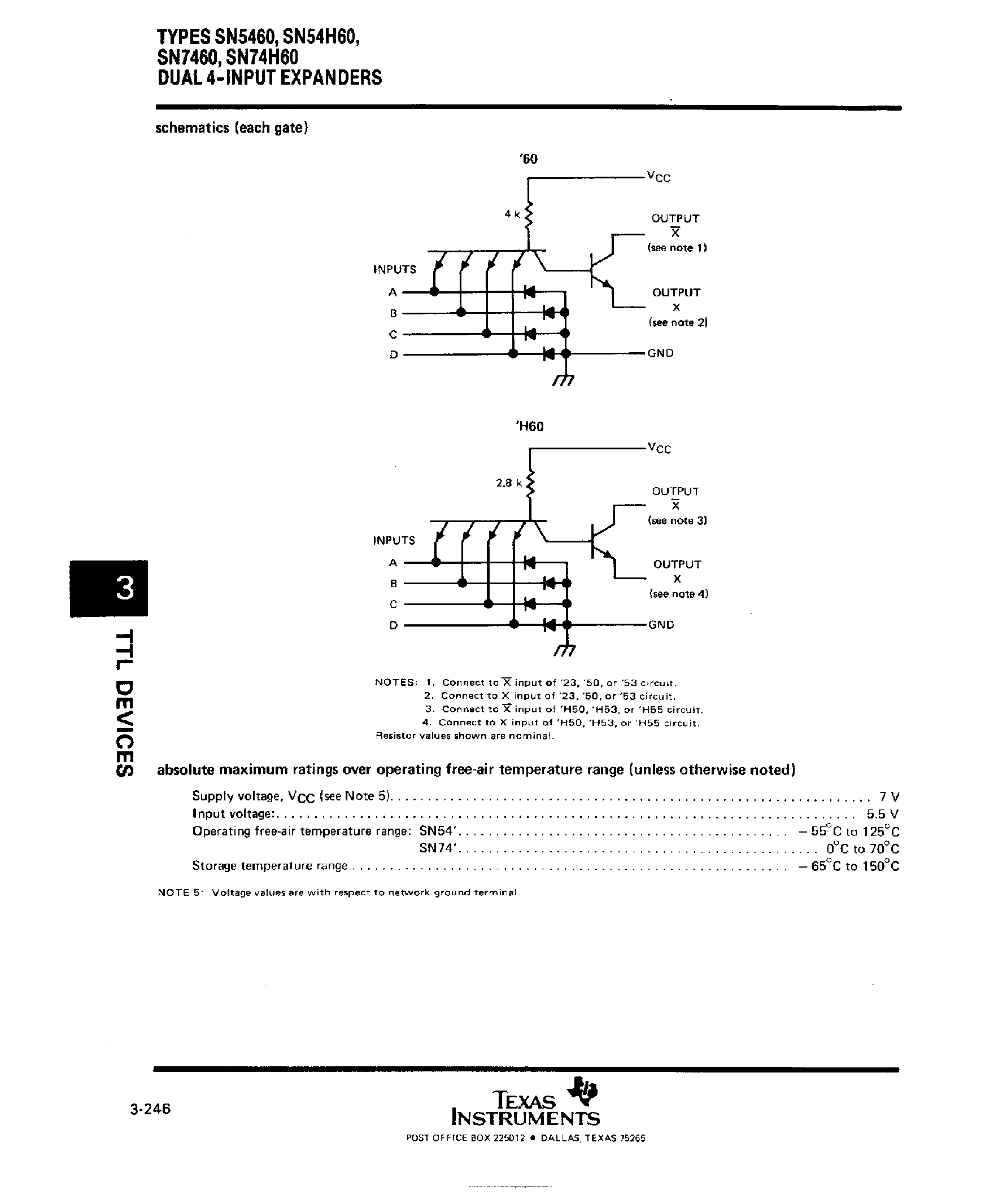 Datasheet SN7460 page 2 Datasheet SN7460 - Dual 4 Input Expanders page 2