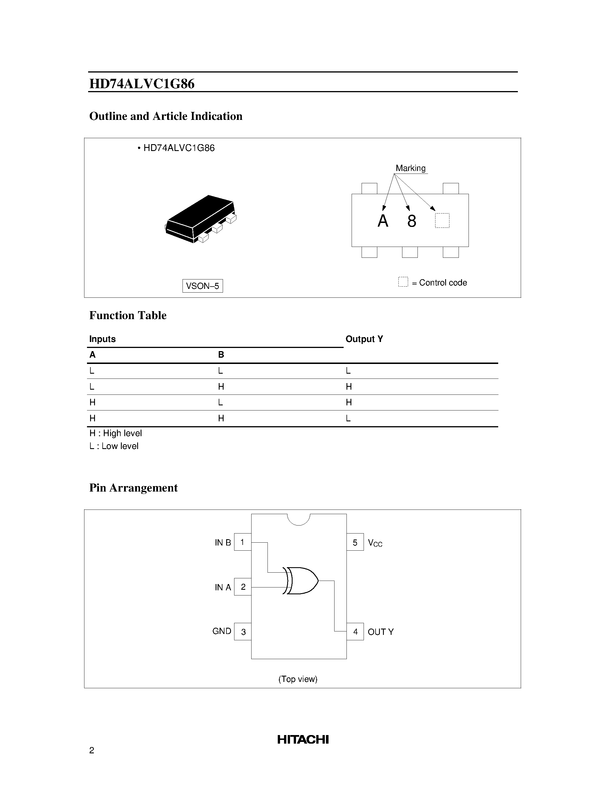 Даташит на микросхему HD74ALVC1G86 страница 2 Даташит HD74ALVC1G86 - 2 Input Exclusive-Or Gate страница 2