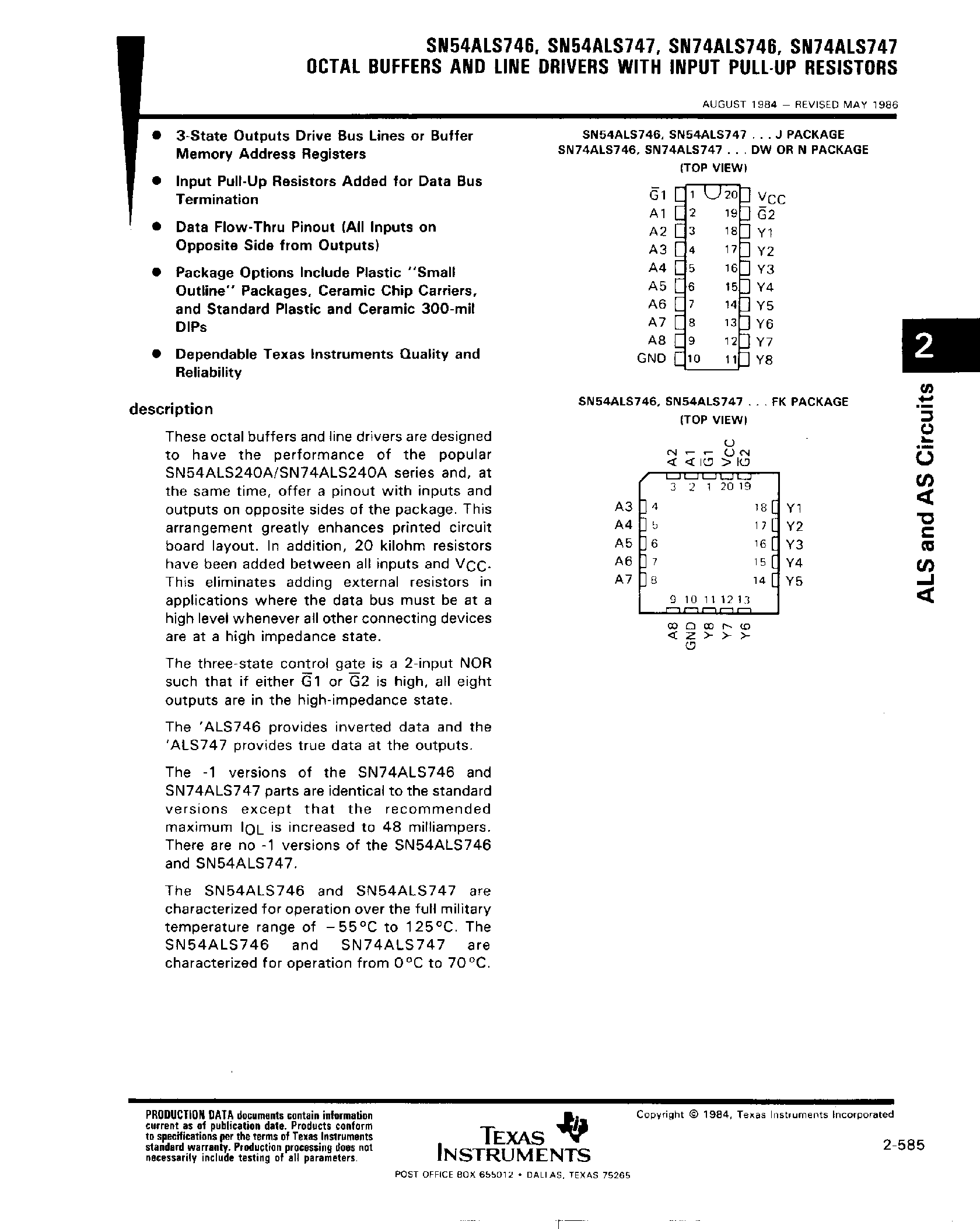 Даташит на микросхему SN74ALS747 страница 1 Даташит SN74ALS747 - (SN74ALS746) Octal Buffers and Line Drivers with Input Pull-Up Registers страница 1