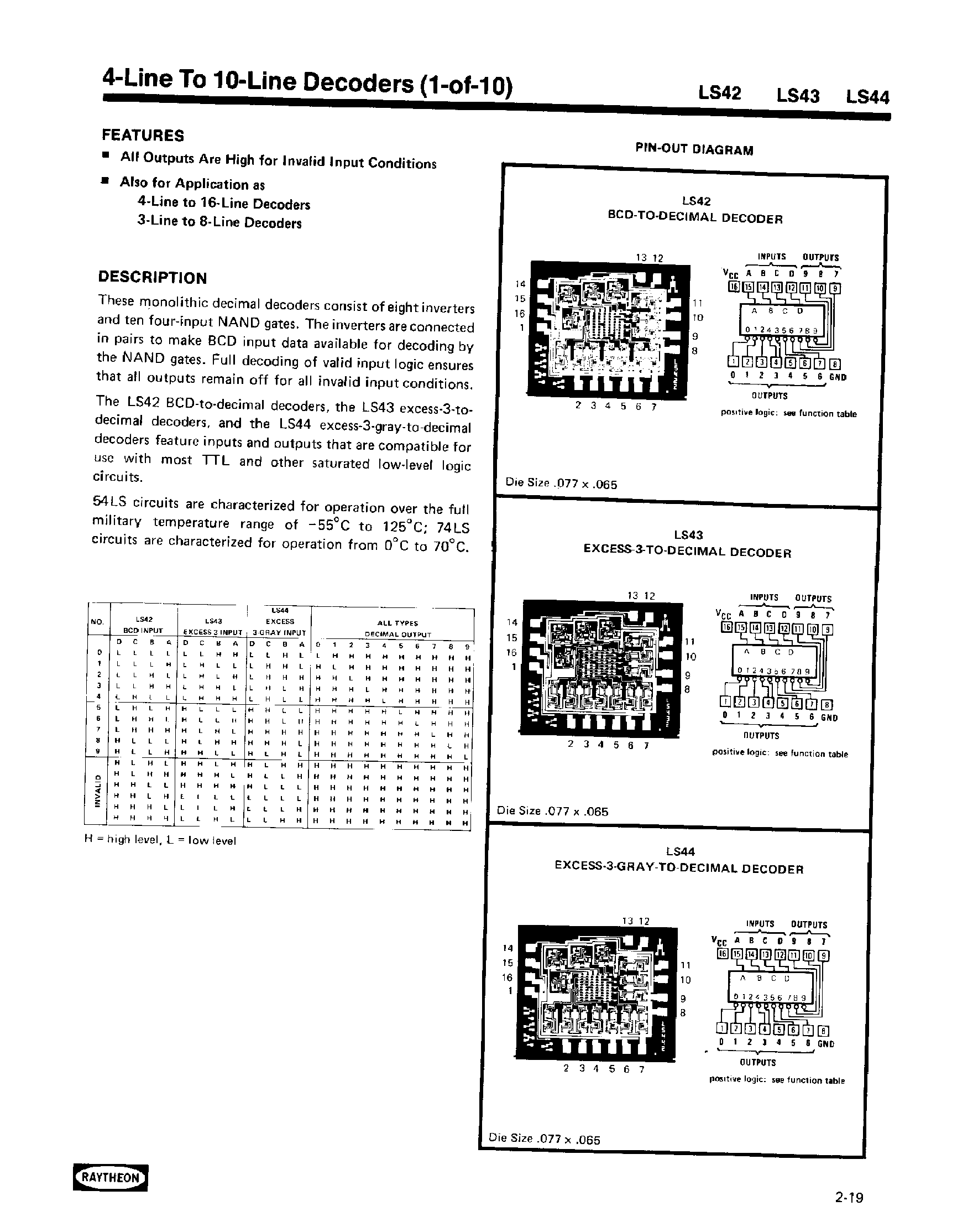 Даташит 74LS43 - 4 Line to 10 Line Decoders страница 1