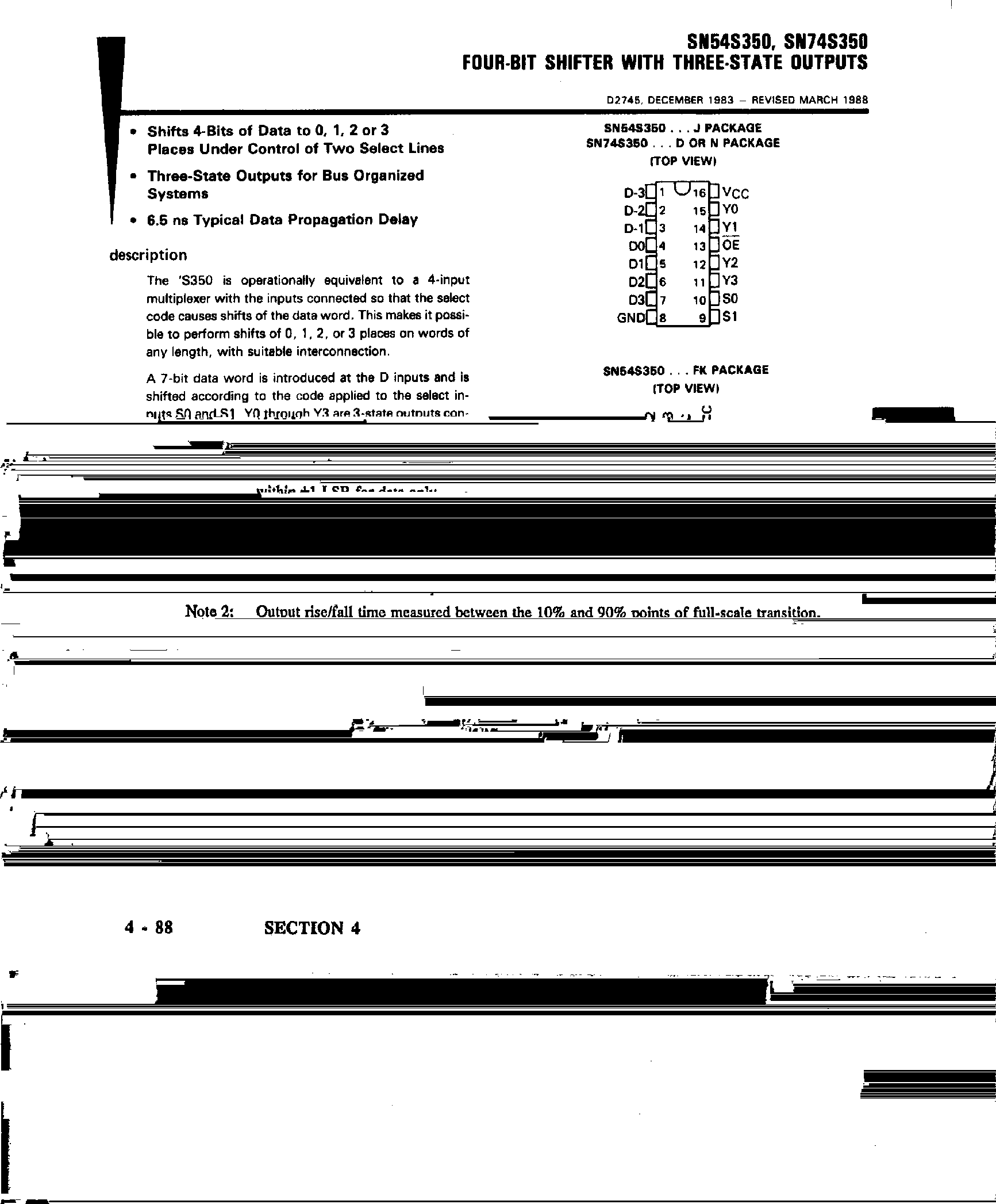 Datasheet SN74S350 page 1 Datasheet SN74S350 - 4 Bit Shifter with 3 State Outputs page 1