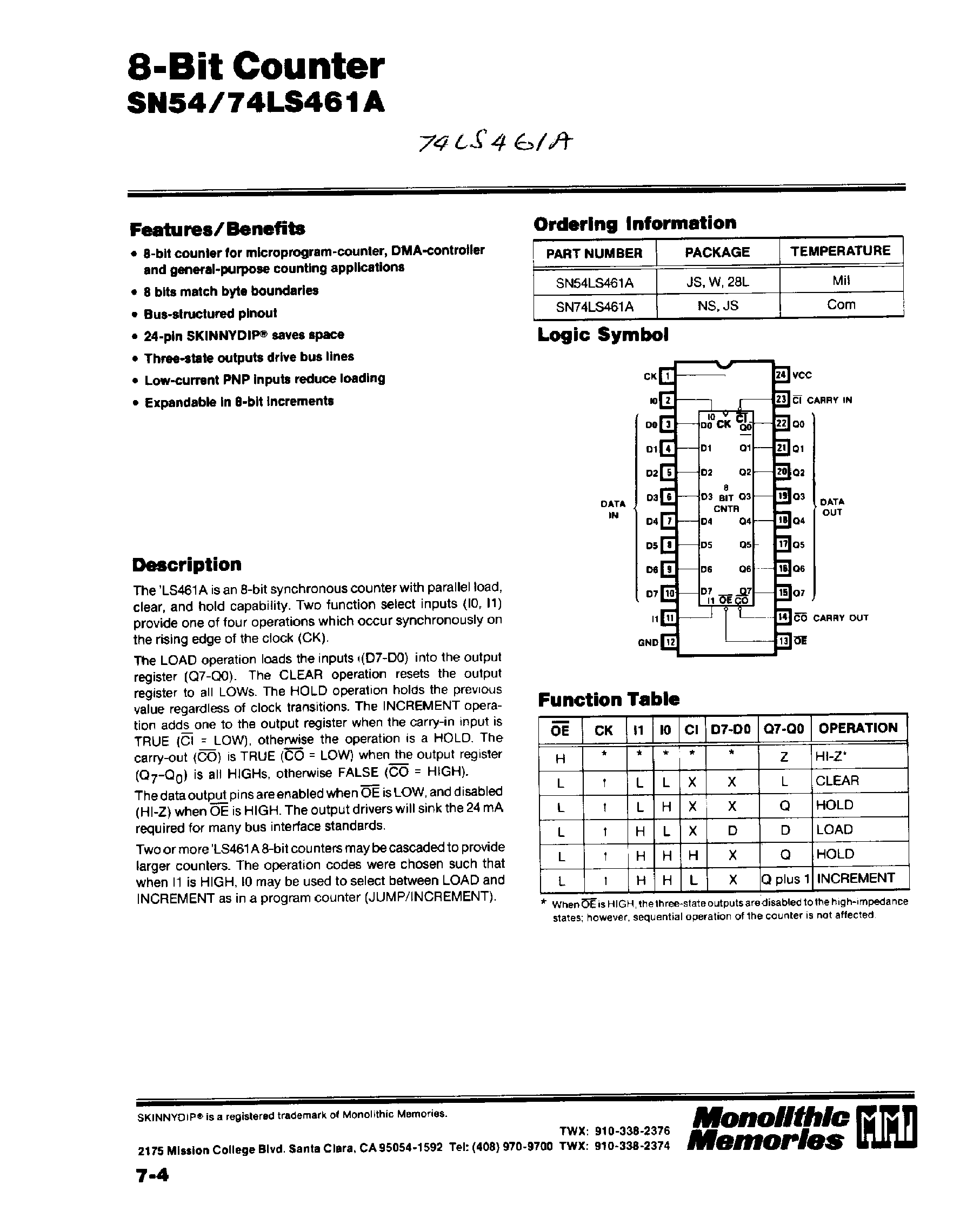 Datasheet SN74LS461A - page 1