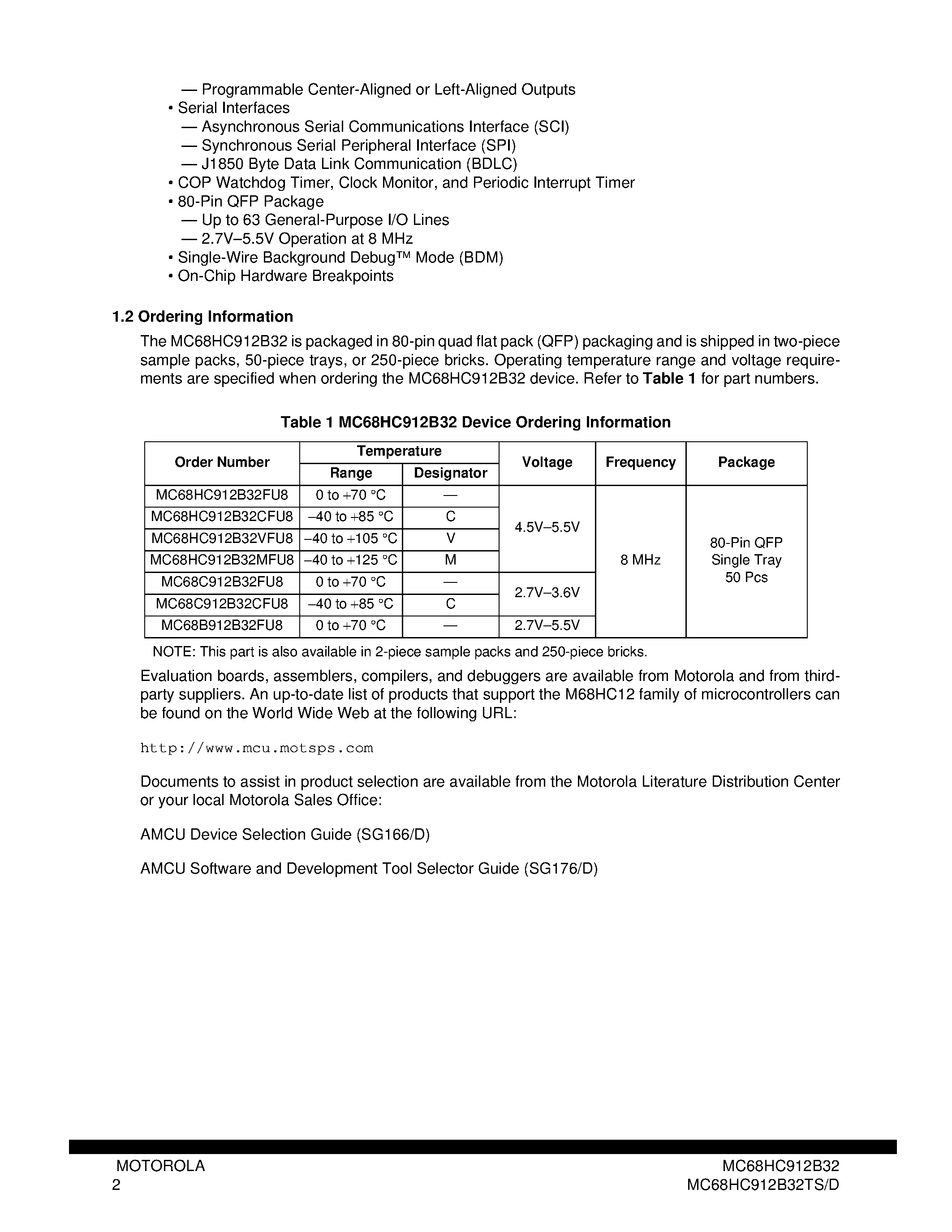 Datasheet MC68B912B32 page 2 Datasheet MC68B912B32 - 16-Bit Microcontroller page 2