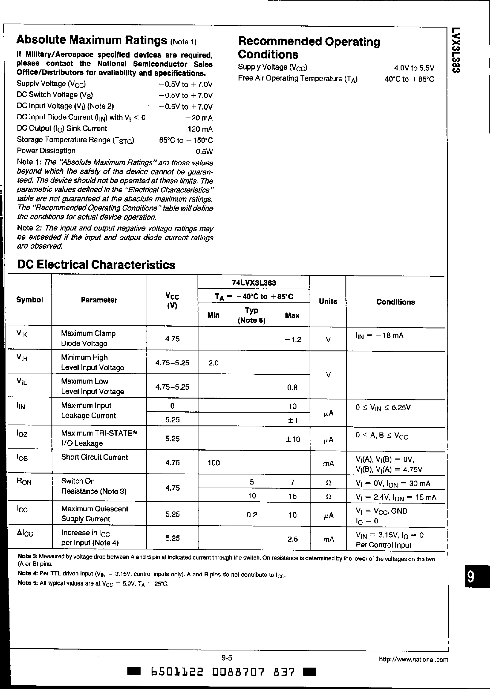 Даташит на микросхему 74LVX3L383 страница 2 Даташит 74LVX3L383 - 10-Bit Low Power Bus Exchange Switch страница 2