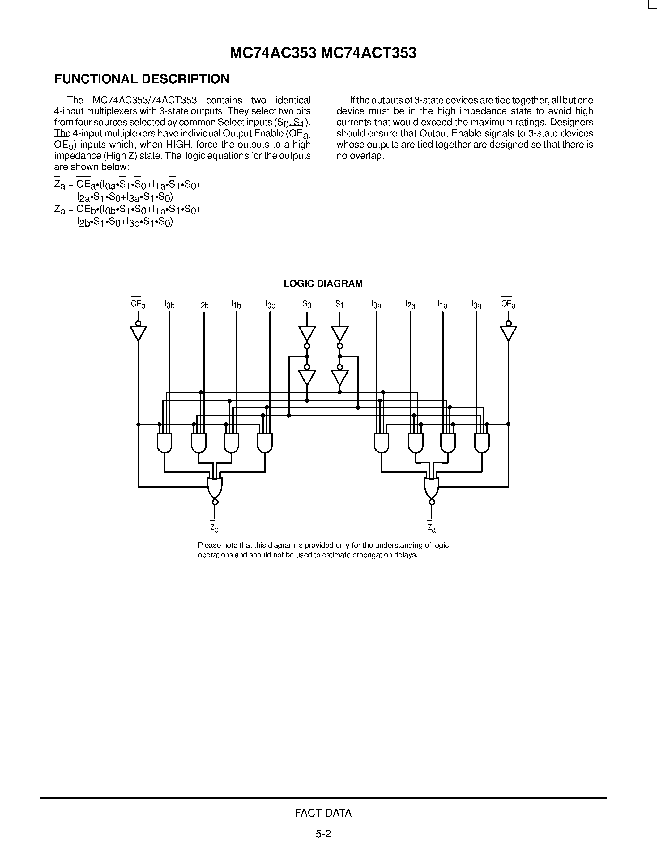 Datasheet MC74ACT353 - DUAL 4-INPUT MULTIPLEXER WITH 3-STATE OUTPUTS page 2