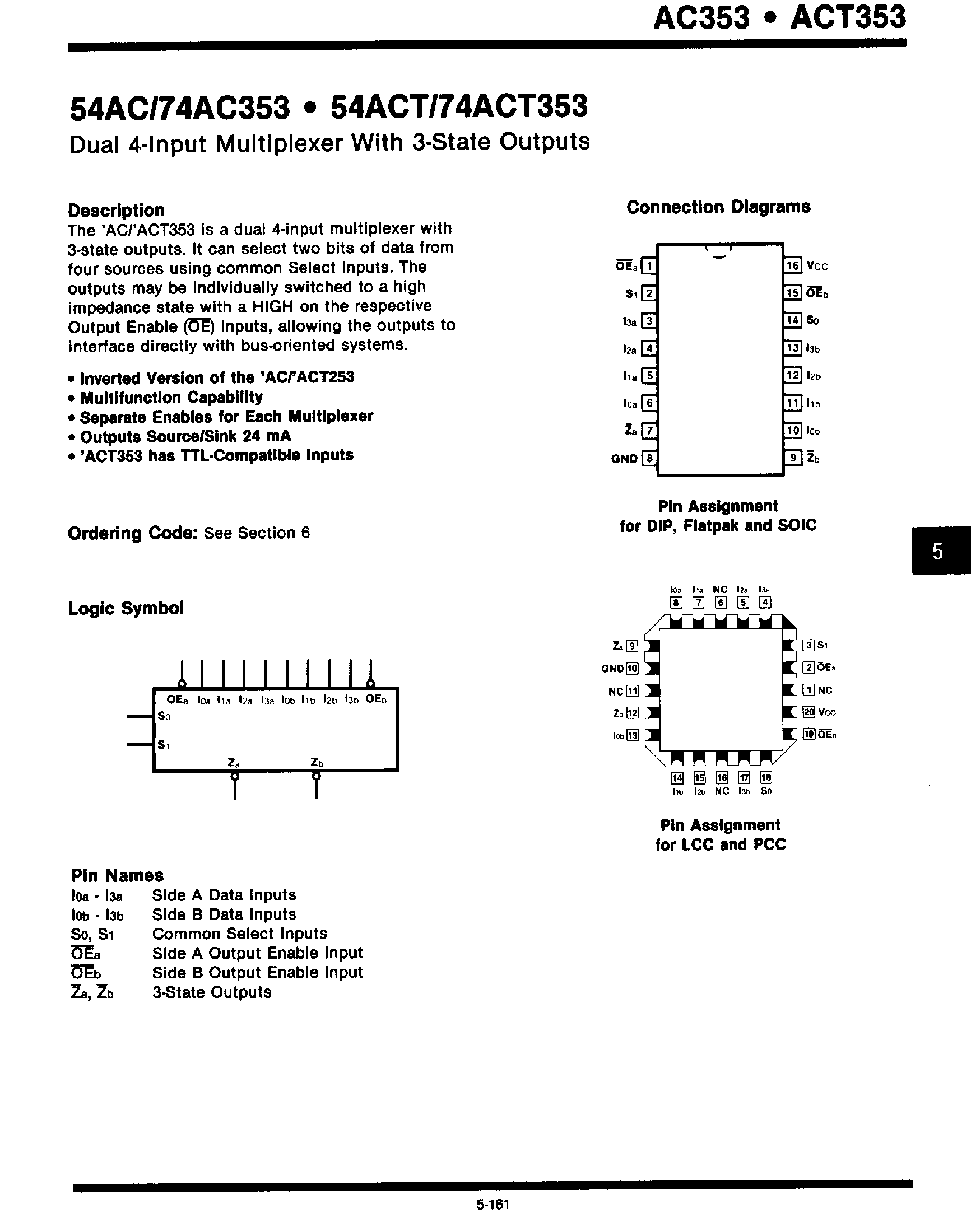 Datasheet 74ACT353 - DUAL 4-INPUT MULTIPLEXER WITH 3-STATE OUTPUTS page 1