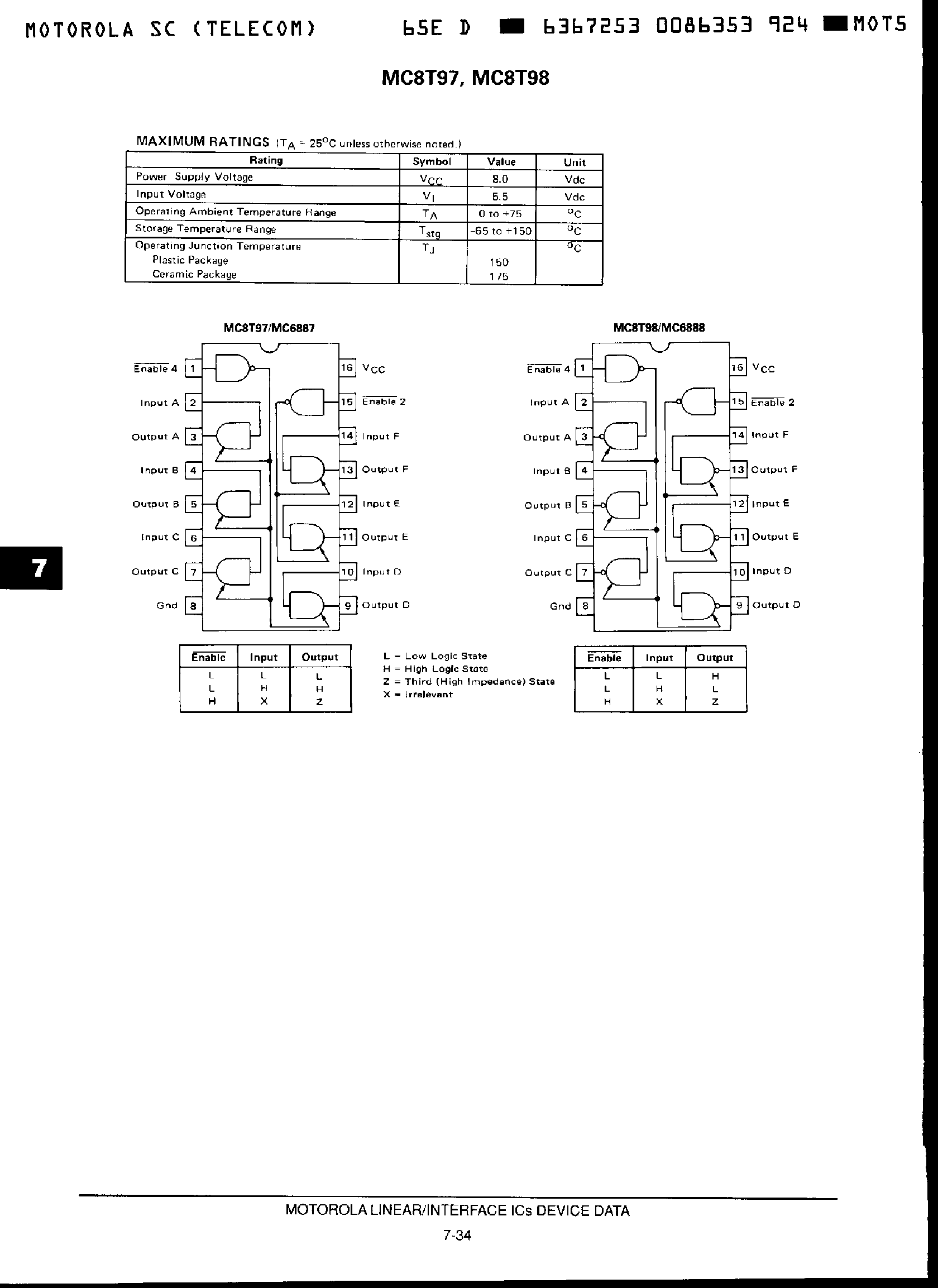 Datasheet MC6887 page 2 Datasheet MC6887 - Hex 3 State Buffer Inverters page 2