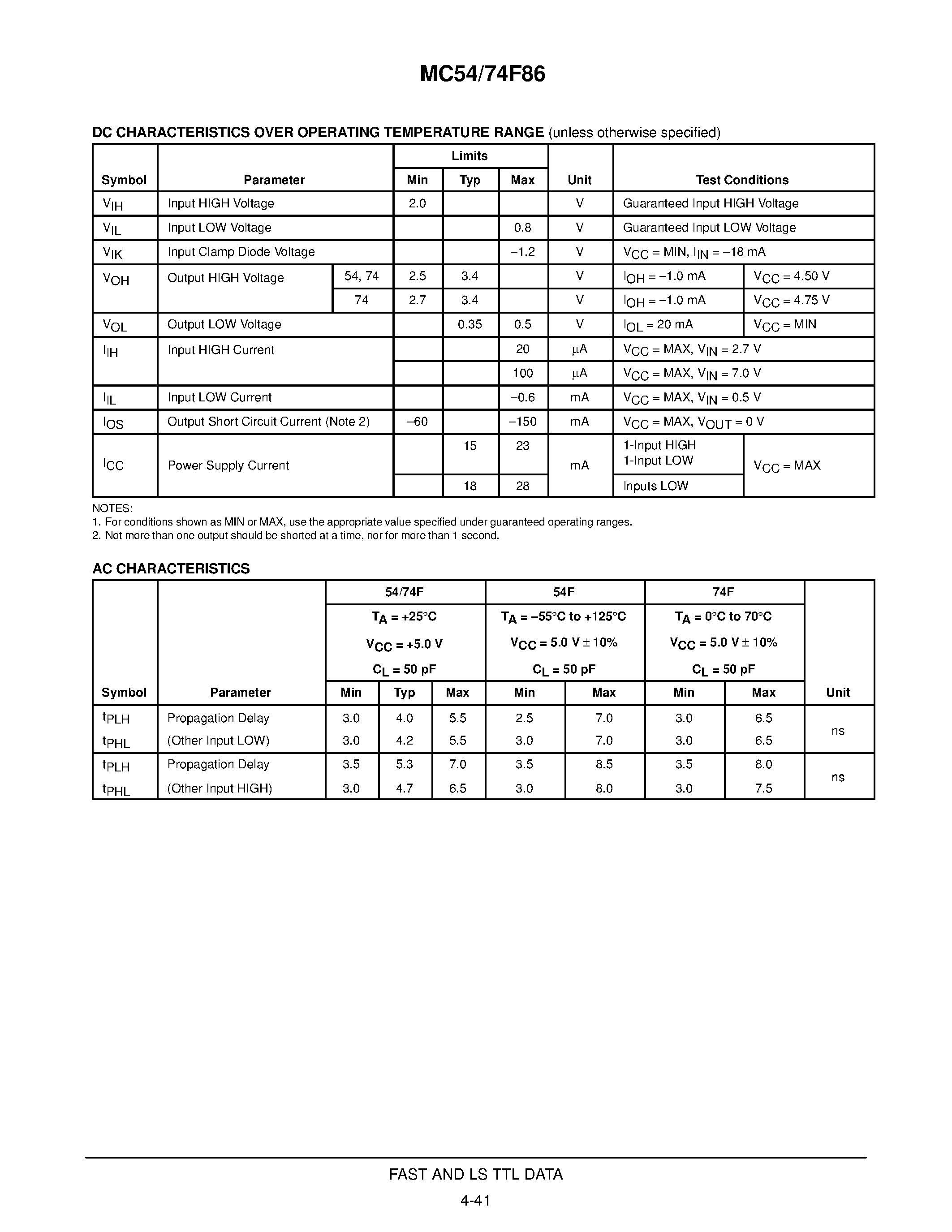 Даташит MC74F86 - QUAD 2-INPUT EXCLUSIVE-OR GATE FAST SCHOTTKY TTL страница 2