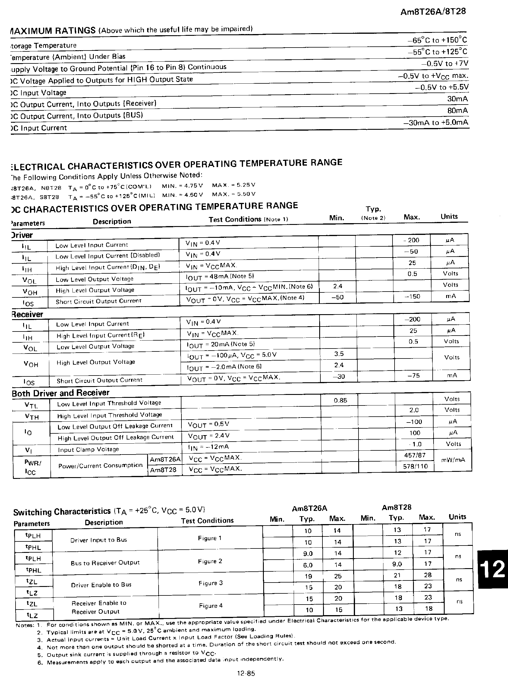 Datasheet N8T28 - Schotty 3 State Quad Bus Driver / Receiver page 2