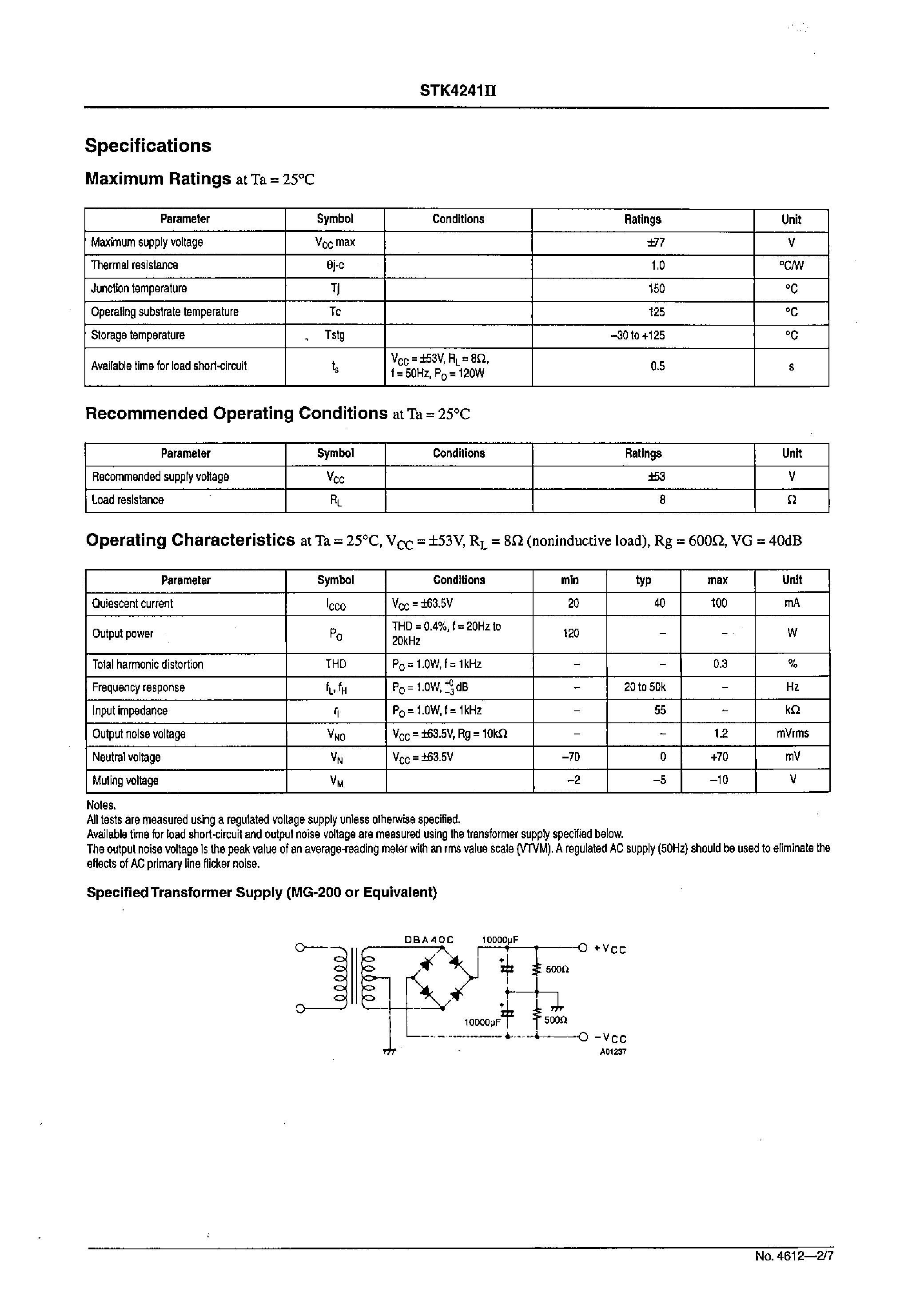 Datasheet STK4241II page 2 Datasheet STK4241II - 2ch AF Power Amplifier page 2