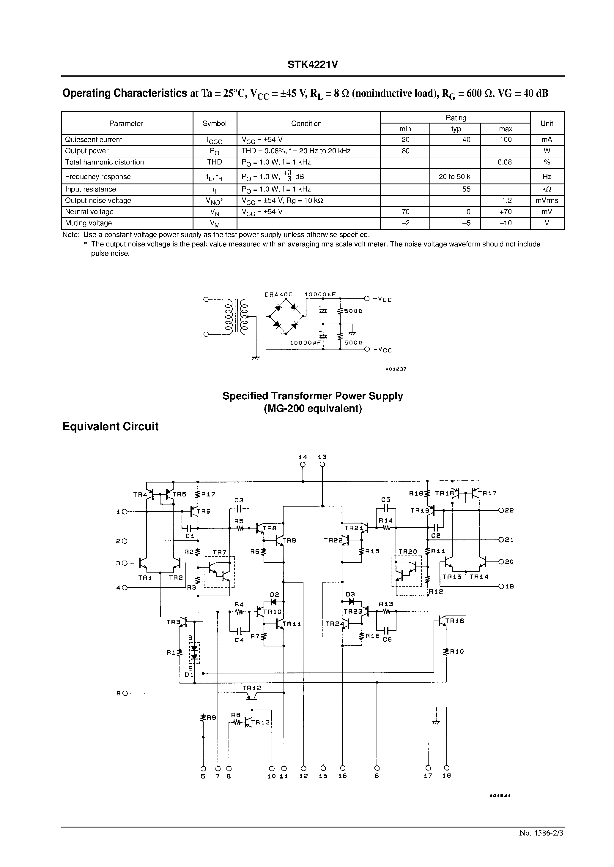 Datasheet STK4221V - 2-Channel 80 W min AF Power Amplifier page 2