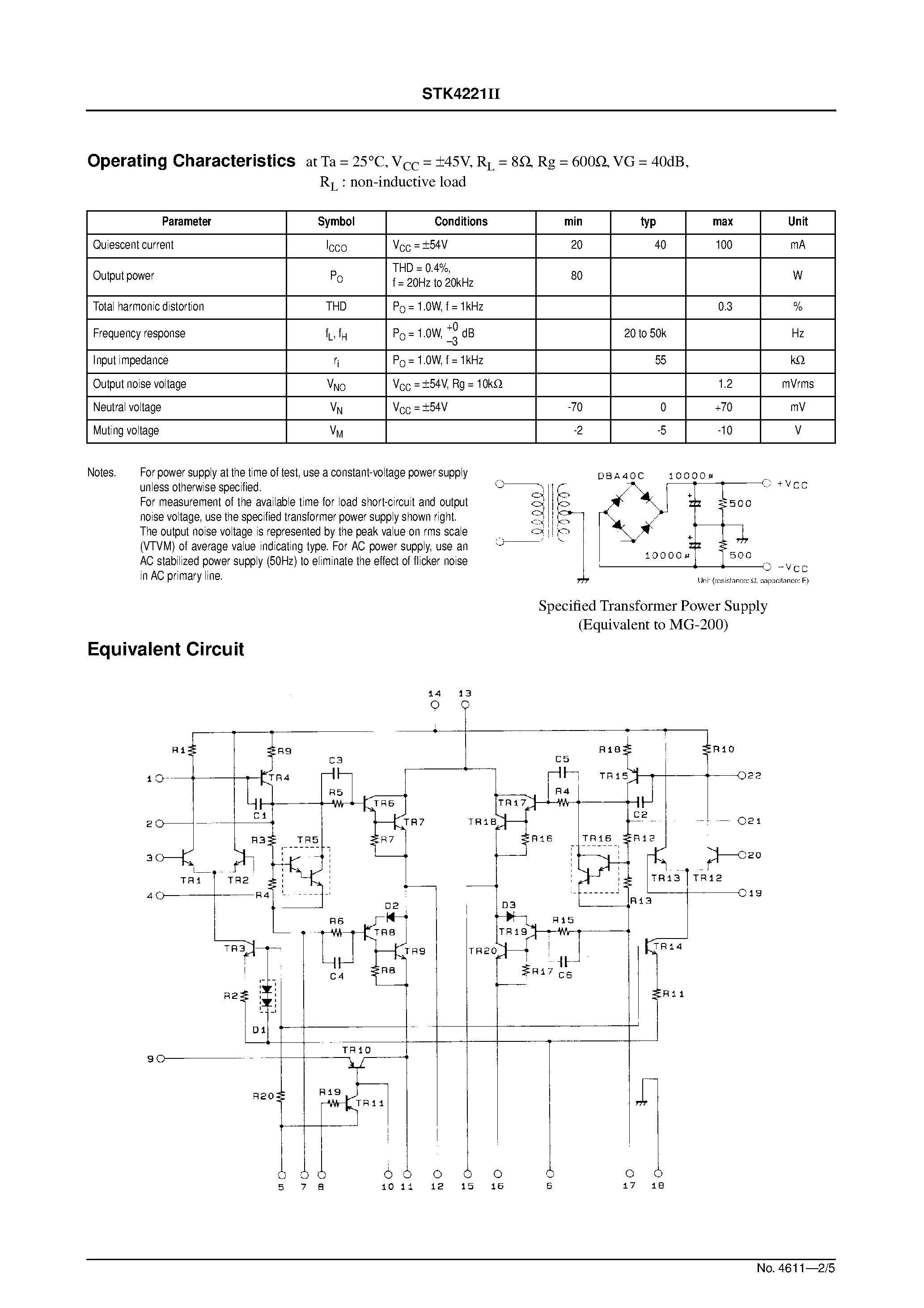 Datasheet STK4221II page 2 Datasheet STK4221II - AF Power Amplifier page 2