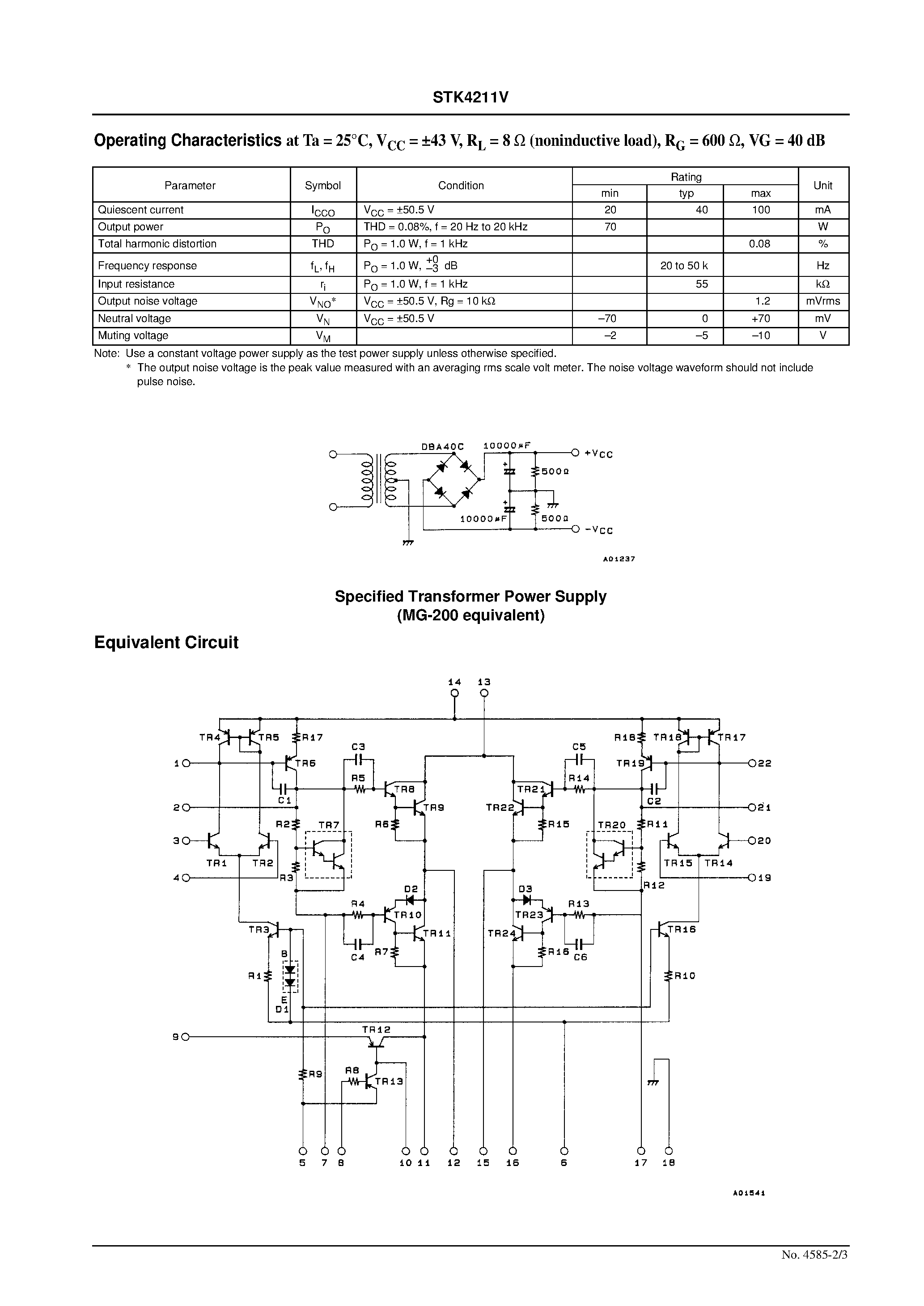 Datasheet STK4211V - 2-Channel 70 W min AF Power Amplifier page 2