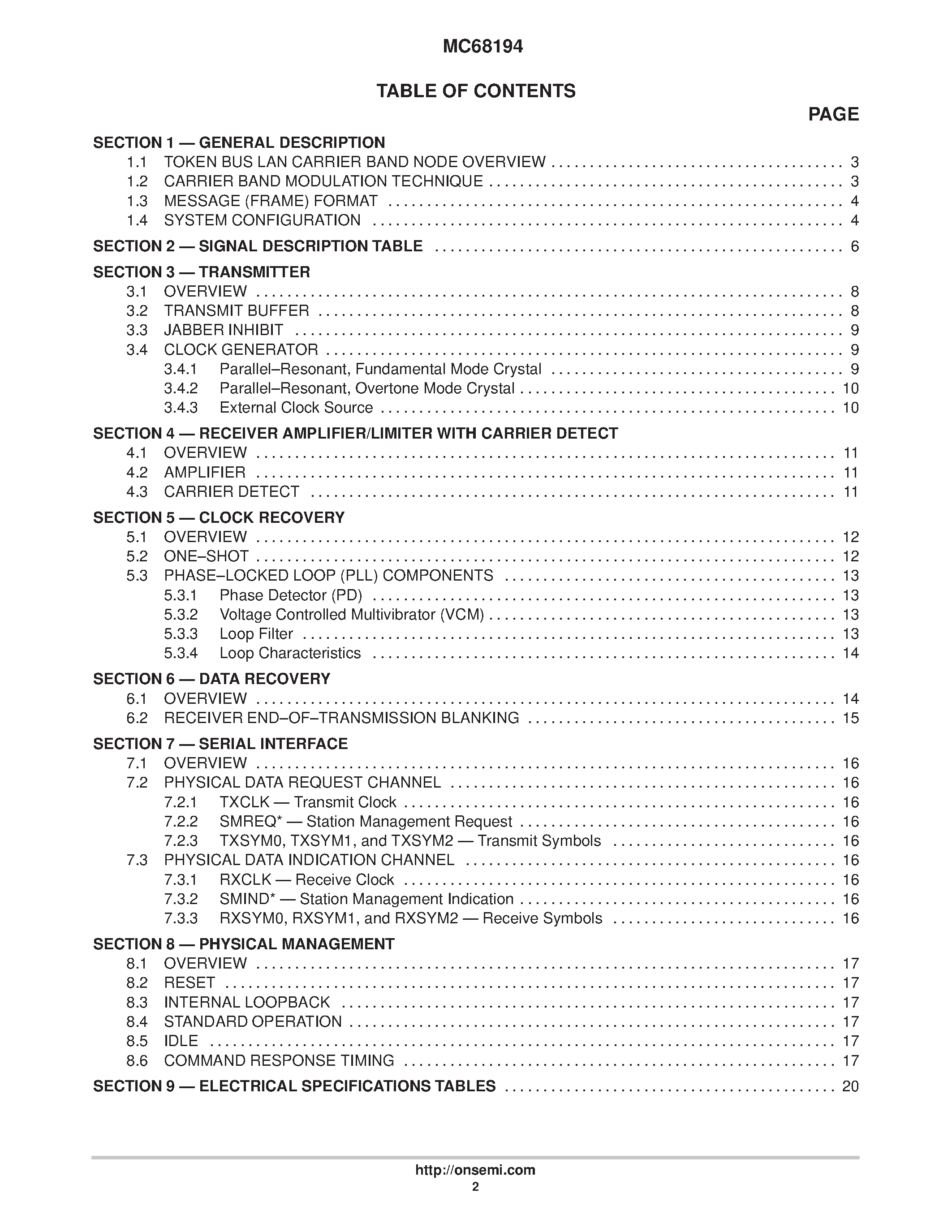 Datasheet MC68194 - Carrier Band Modem(CBM) page 2