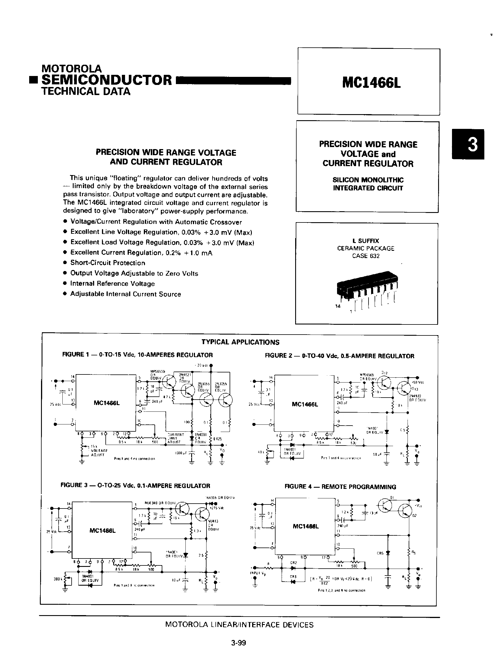 Datasheet MC1466L - PRECISION WIDE RANGE VOLTAGE AND CURRENT REGULATOR page 1