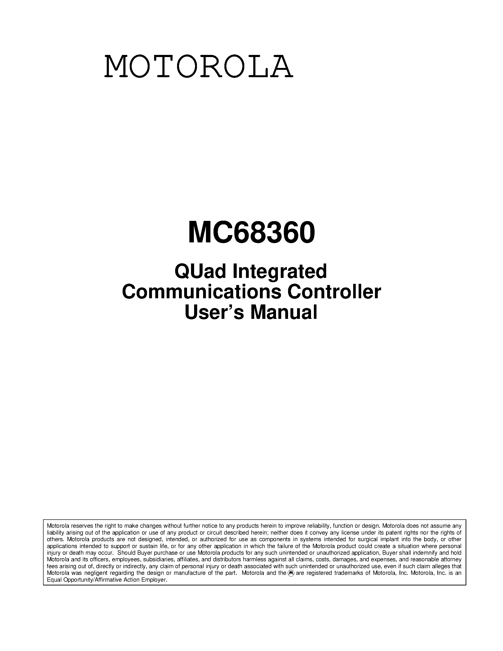 Datasheet MC68360 - QUad Integrated Communications Controller Users Manual page 1