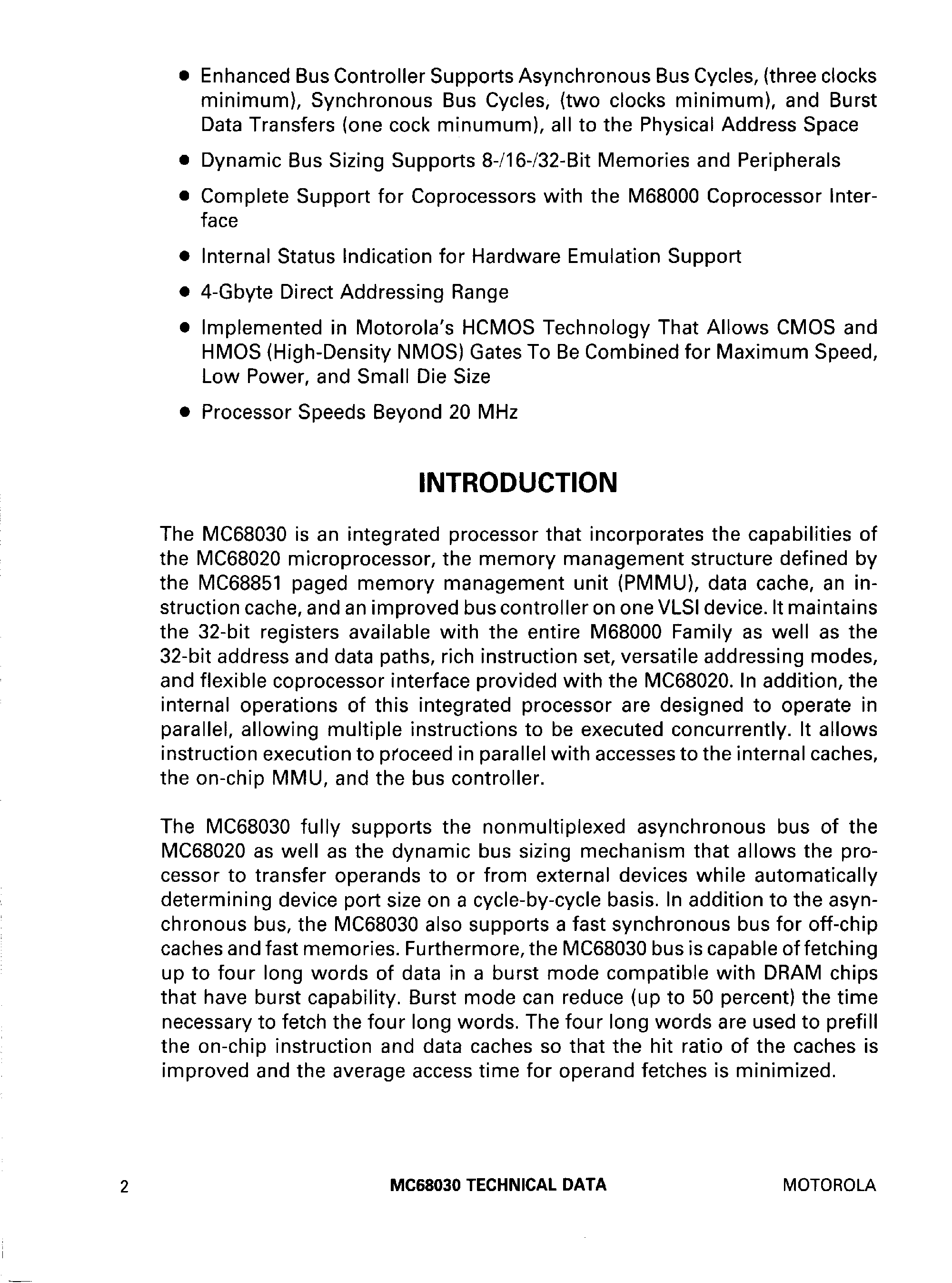 Datasheet MC68030 - Second-Generation 32 Bit Enhanced Microprocessor page 2
