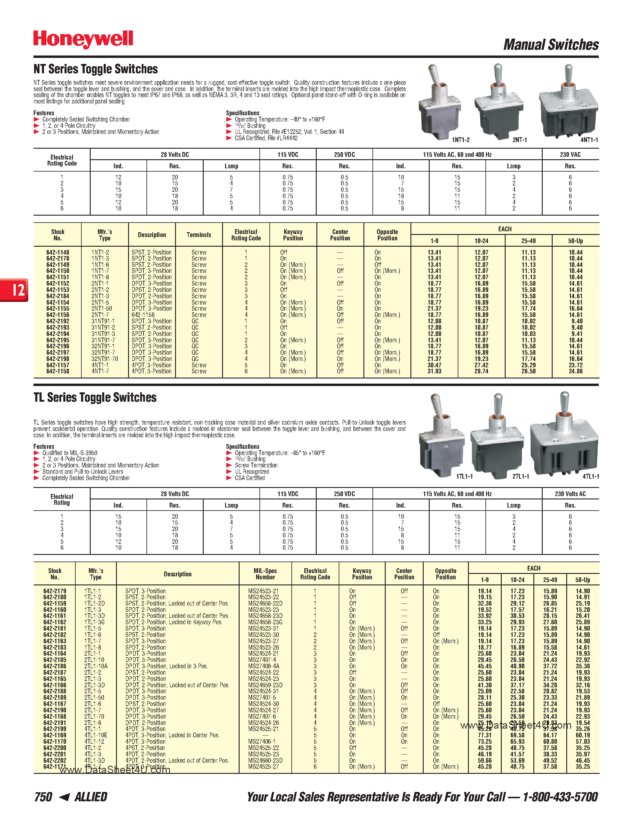Даташит на микросхему MS24660 страница 1 Даташит MS24660 - NT Series Toggle Switches страница 1
