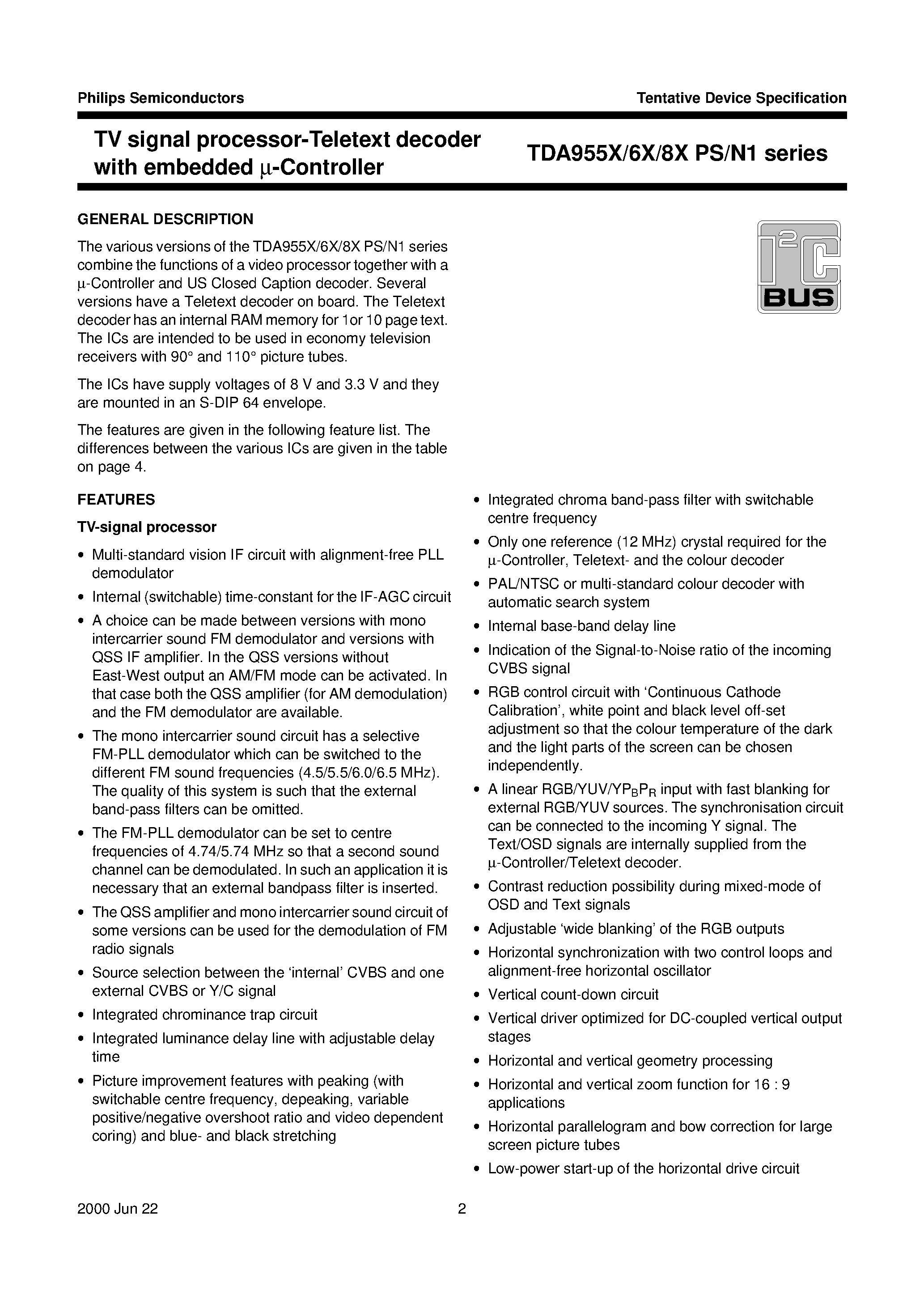 Datasheet TDA958X - TV Signal Processor page 2