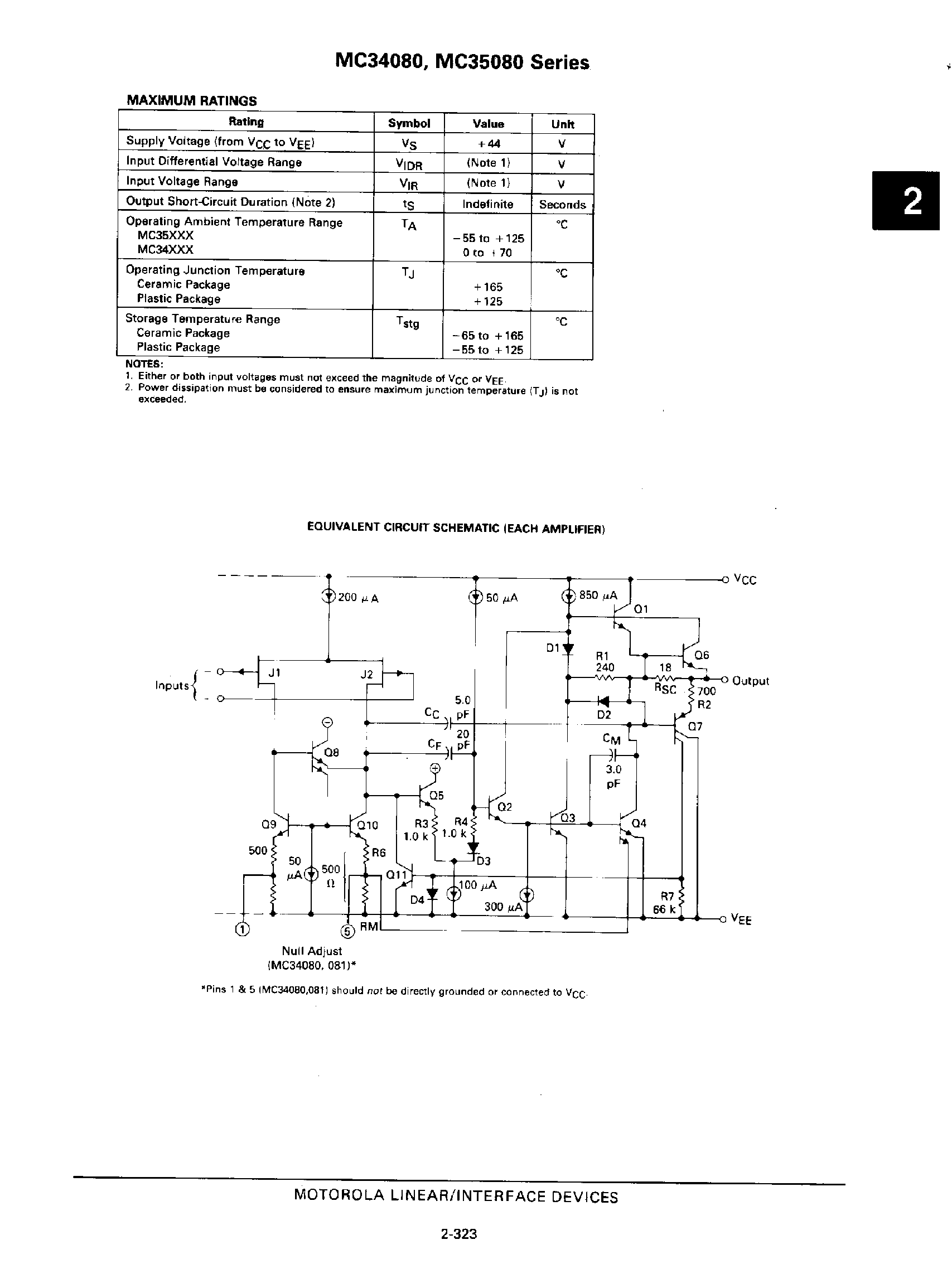 Даташит MC35080 - (MC35080 - MC35085) High Performance JFET Input Operational Amplifiers страница 2