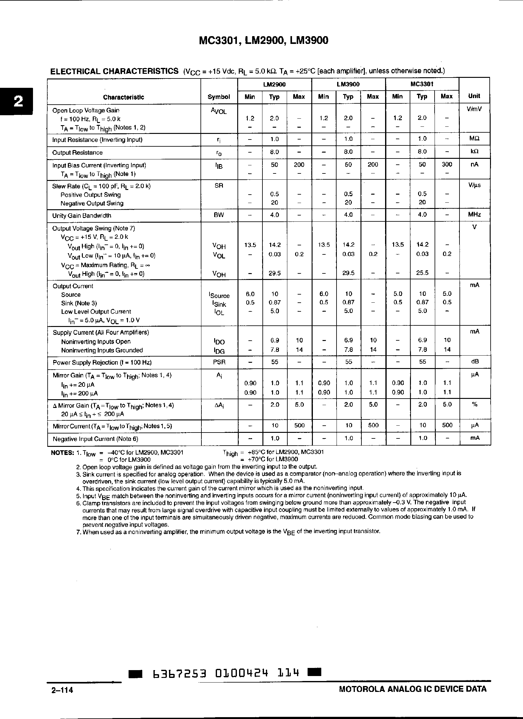 Даташит MC3301 - Quad Operational Amplifiers страница 2