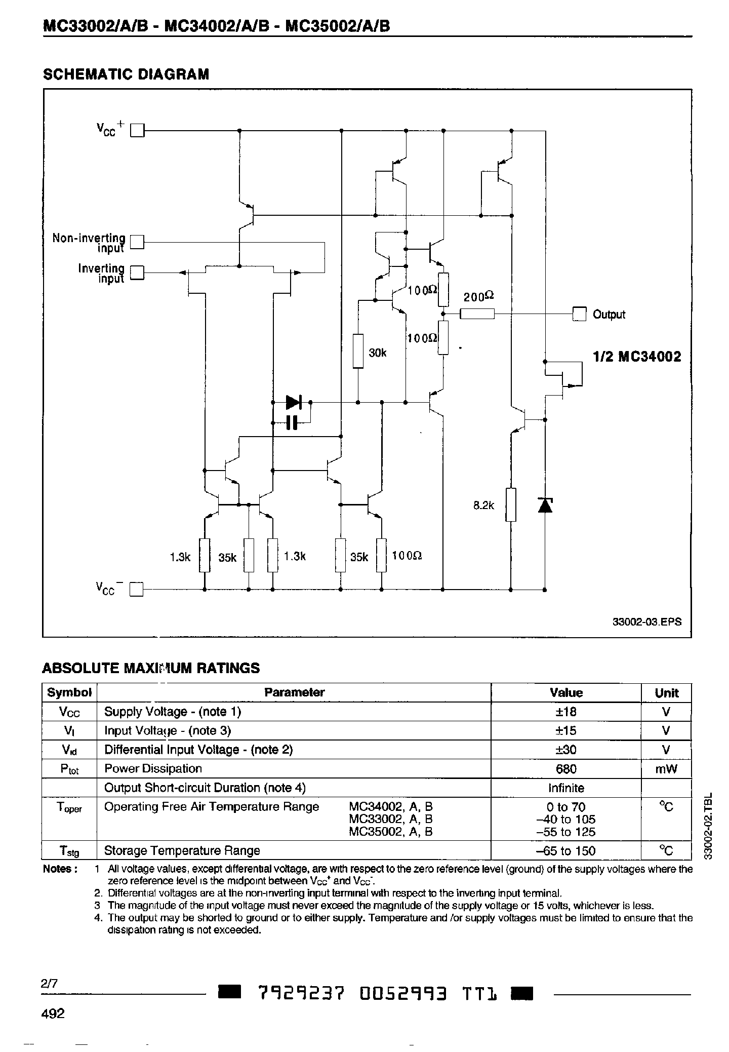 Datasheet MC35002 page 2 Datasheet MC35002 - General Pupose Dual JFET Operational Amplifiers page 2