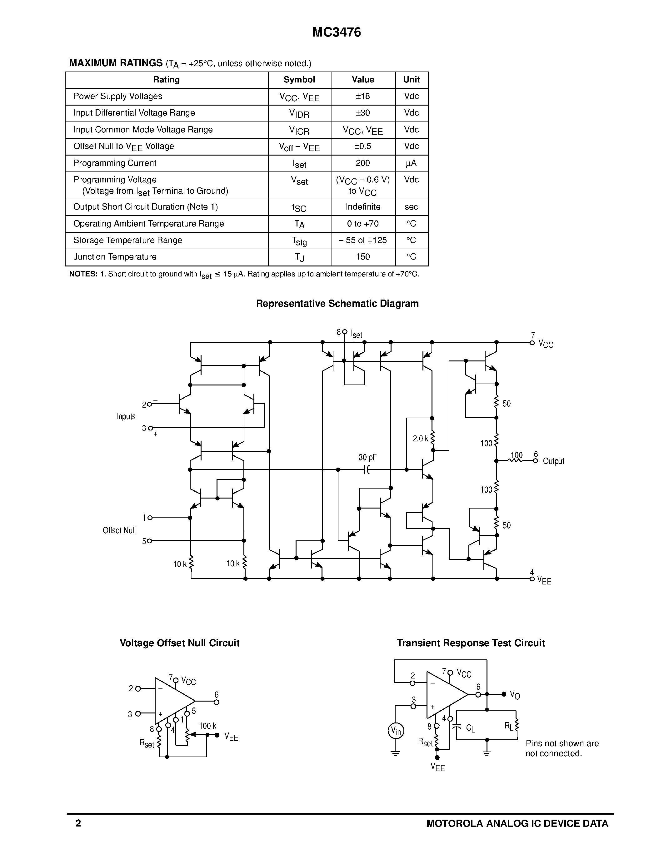 Datasheet MC3476 page 2 Datasheet MC3476 - LOW COST PROGRAMMABLE OPERATIONAL AMPLIFIER page 2