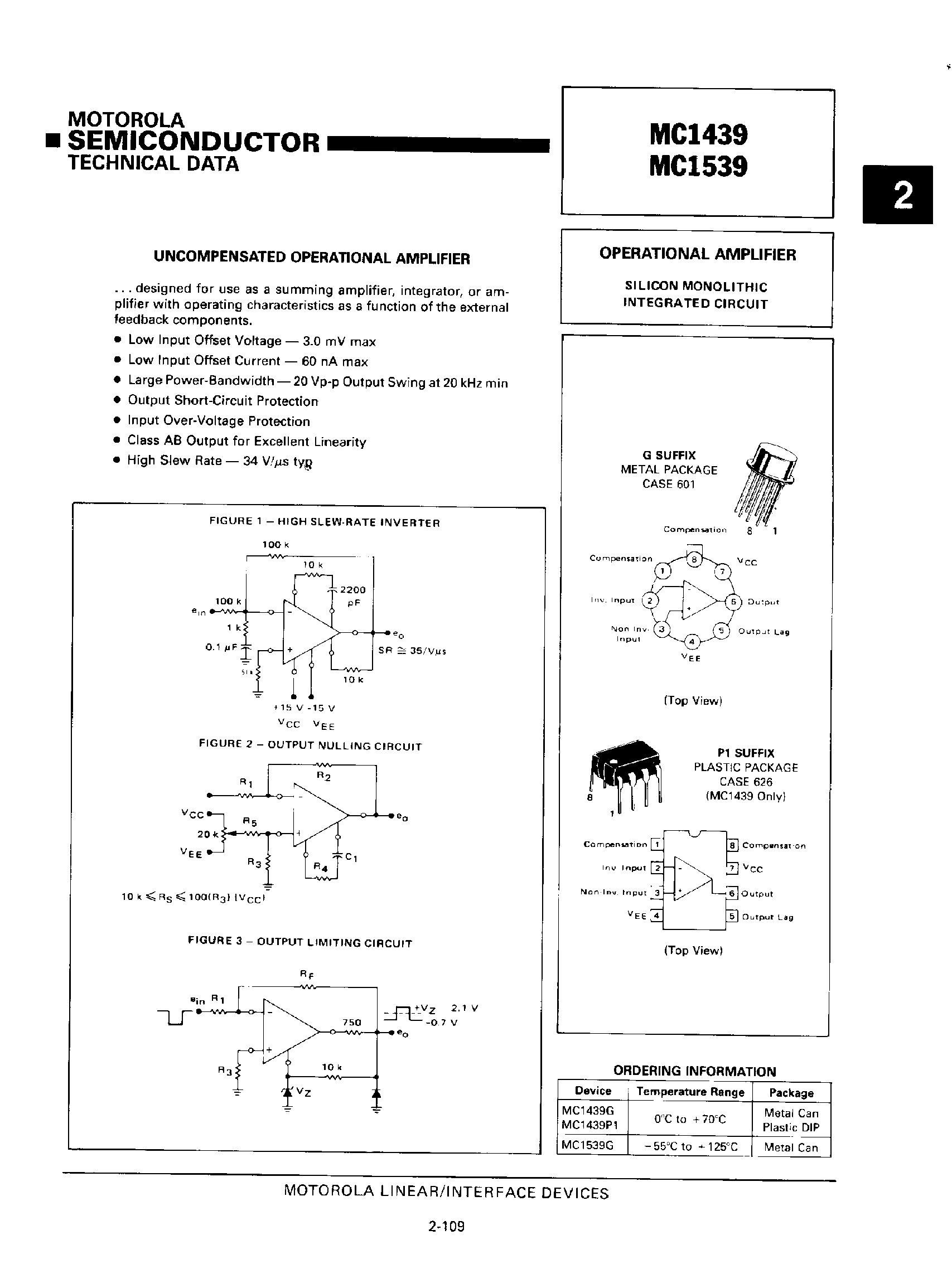 Даташит на микросхему MC1539 страница 1 Даташит MC1539 - Operational Amplifier страница 1