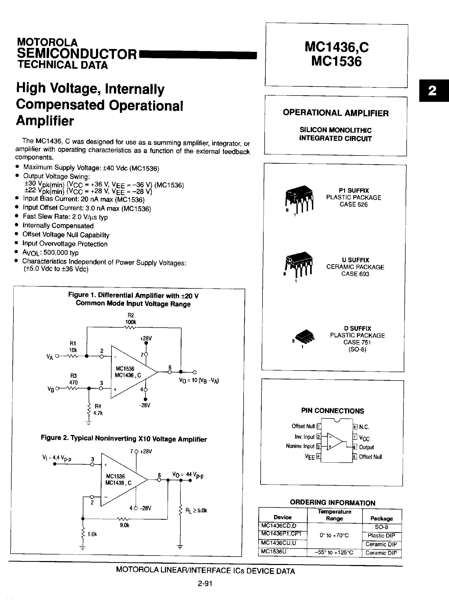Даташит на микросхему MC1536 страница 1 Даташит MC1536 - Operational Amplifiers страница 1