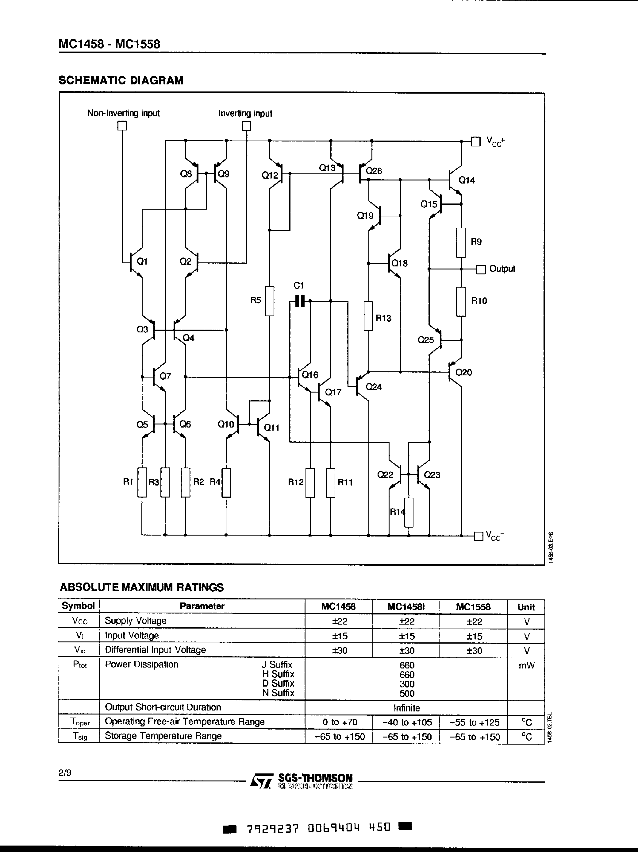 Datasheet MC1458 page 2 Datasheet MC1458 - Dual Operational Amplifiers page 2