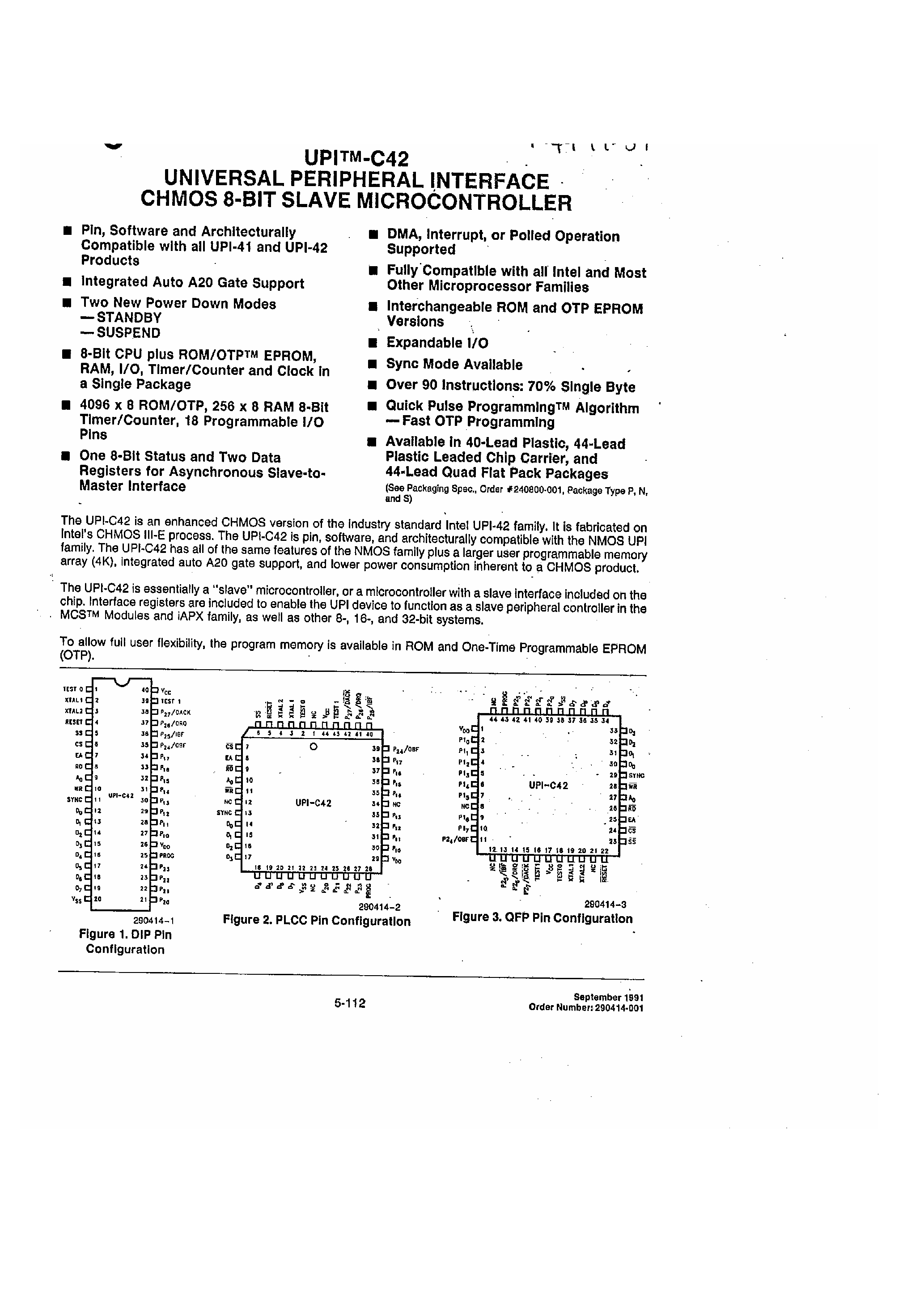 Datasheet P8042 page 1 Datasheet P8042 - Universal Peripheral Interface CHMOS 8 Bit Slave Microcontroller page 1