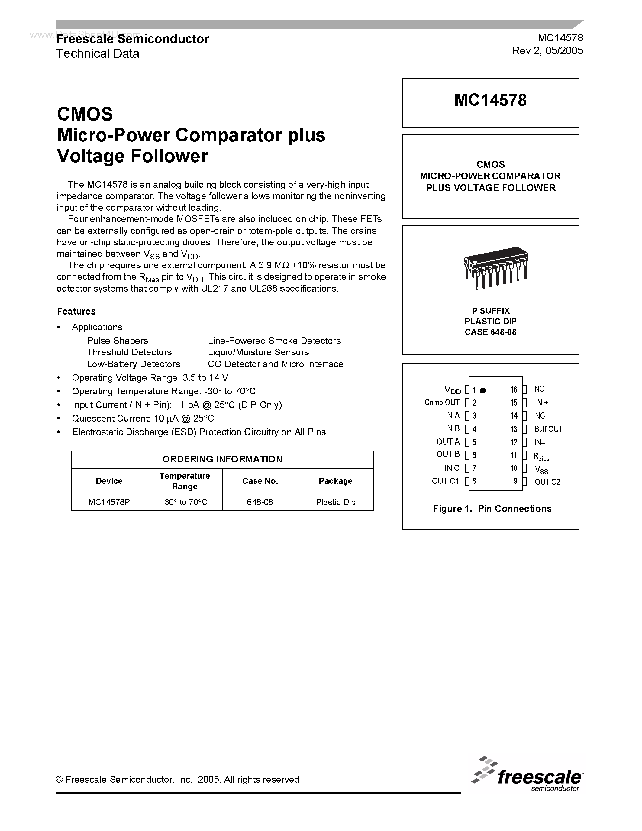 Даташит на микросхему MC14578 страница 1 Даташит MC14578 - Micro-Power Comparator plus Voltage Follower страница 1