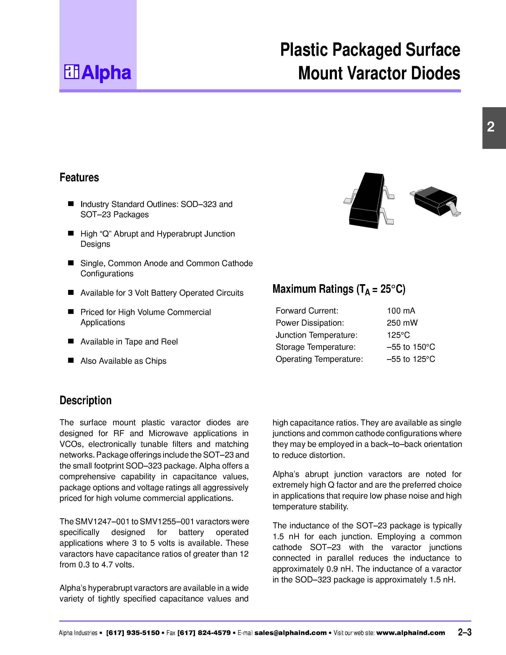 Даташит на микросхему SMV1299-xxx страница 1 Даташит SMV1299-xxx - Plastic Packaged Surface Mount Varactor Diodes страница 1
