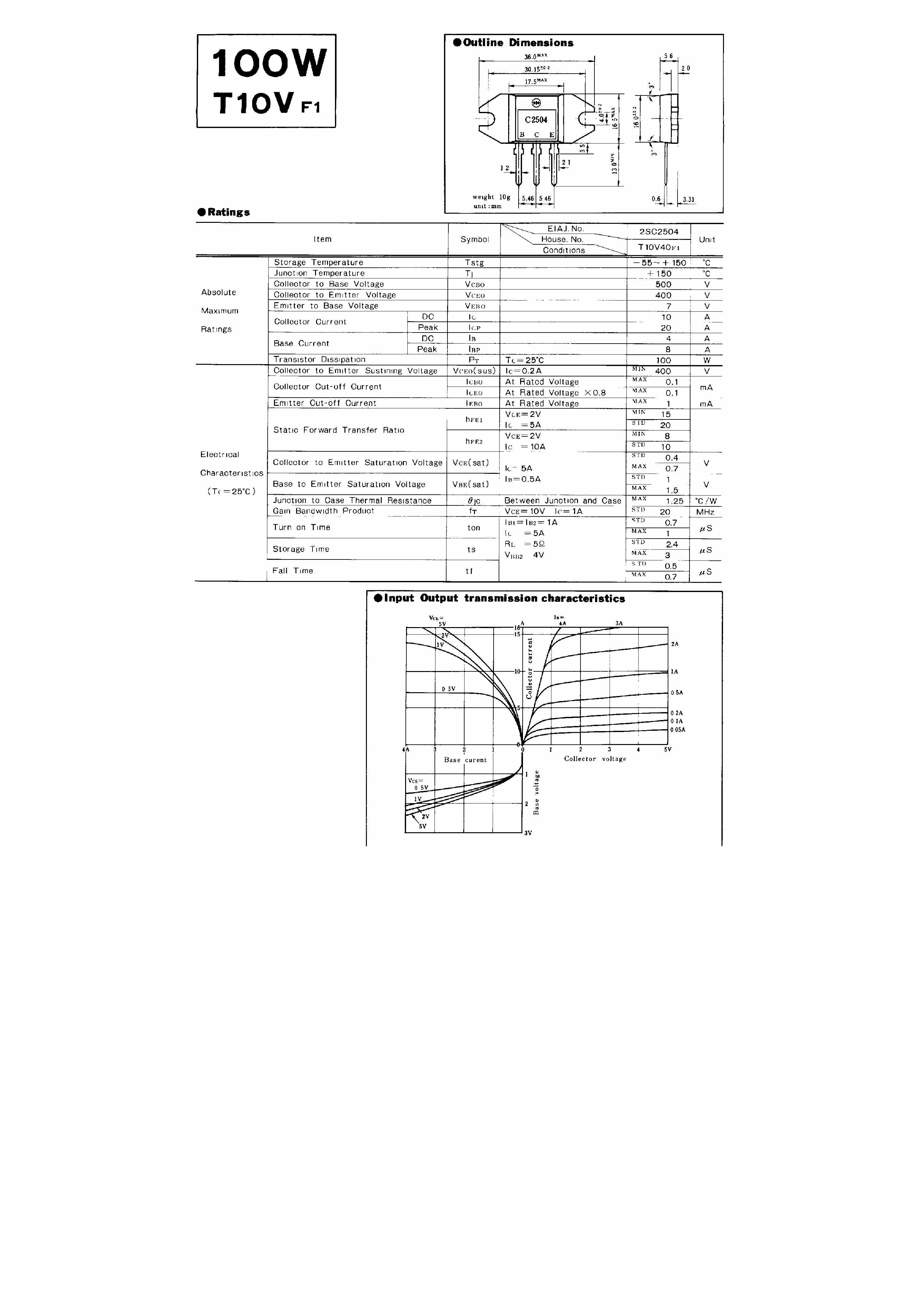 Datasheet 2SC2504 page 1 Datasheet 2SC2504 - 100W T10V page 1