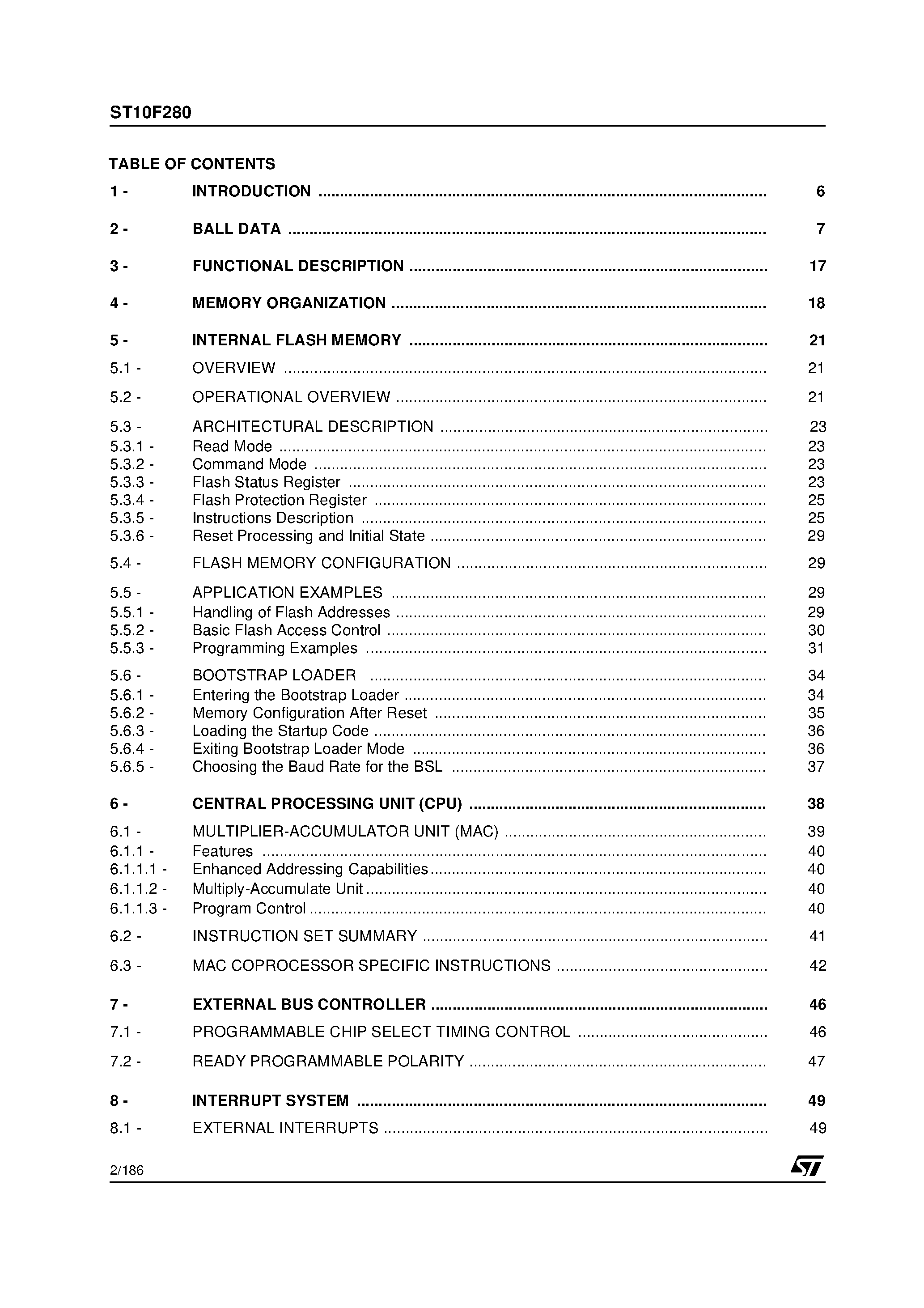Даташит на микросхему ST10F280 страница 2 Даташит ST10F280 - 16-BIT MCU WITH MAC UNIT / 512K BYTE FLASH MEMORY AND 18K BYTE RAM страница 2