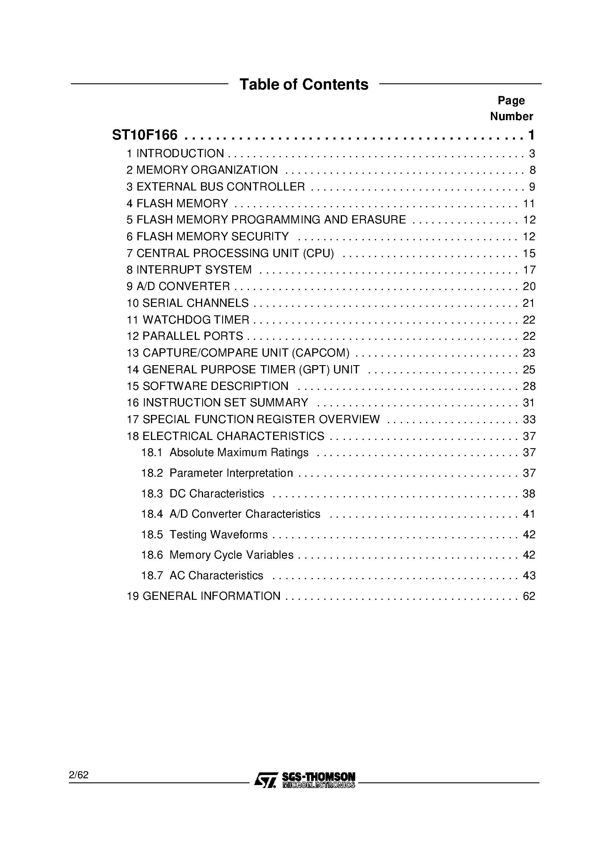 Даташит на микросхему ST10F166 страница 2 Даташит ST10F166 - 16-BIT MCU WITH 256K BYTE FLASH MEMORY страница 2