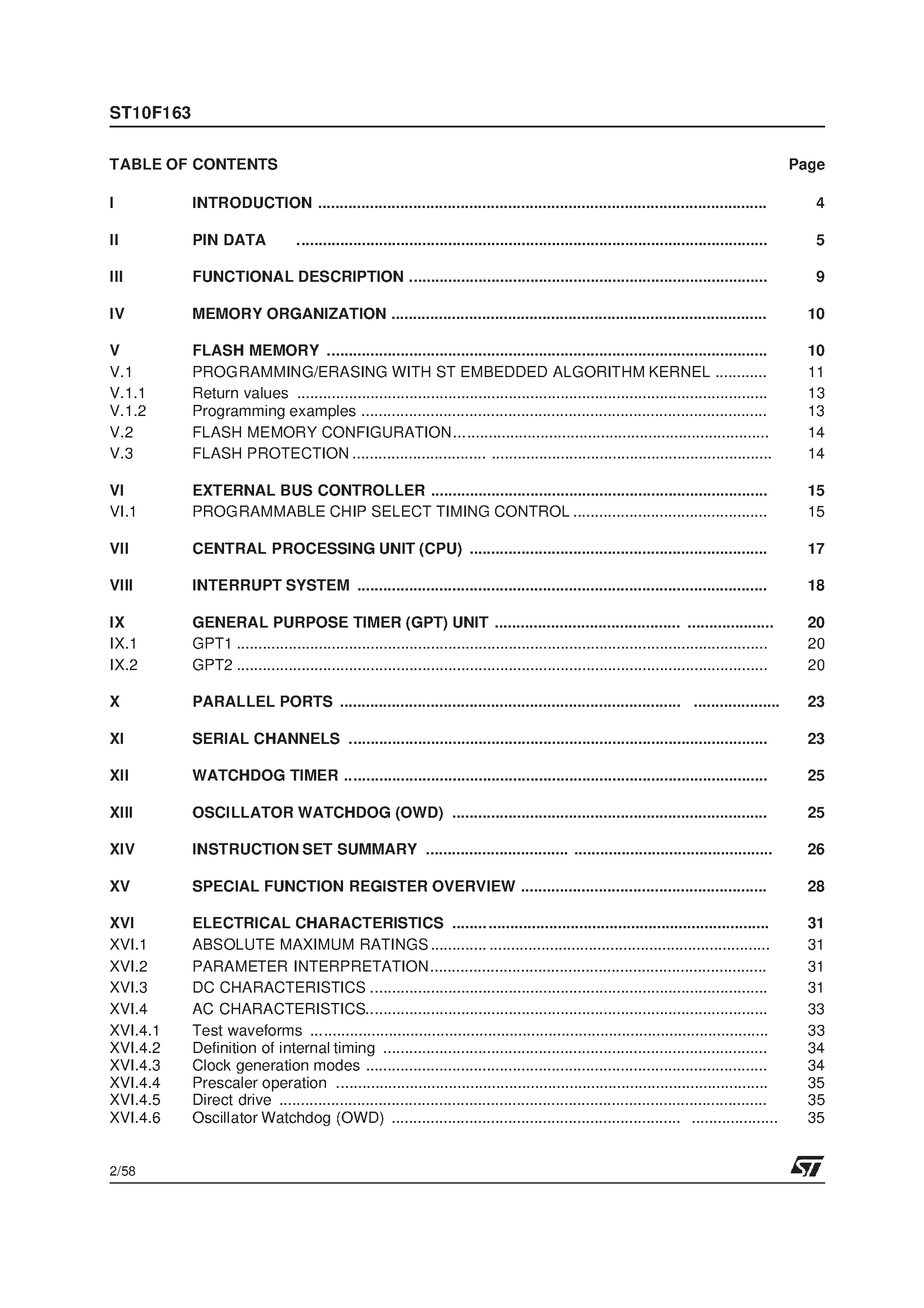 Даташит на микросхему ST10F163 страница 2 Даташит ST10F163 - 16-BIT MCU WITH 128K BYTE FLASH MEMORY страница 2