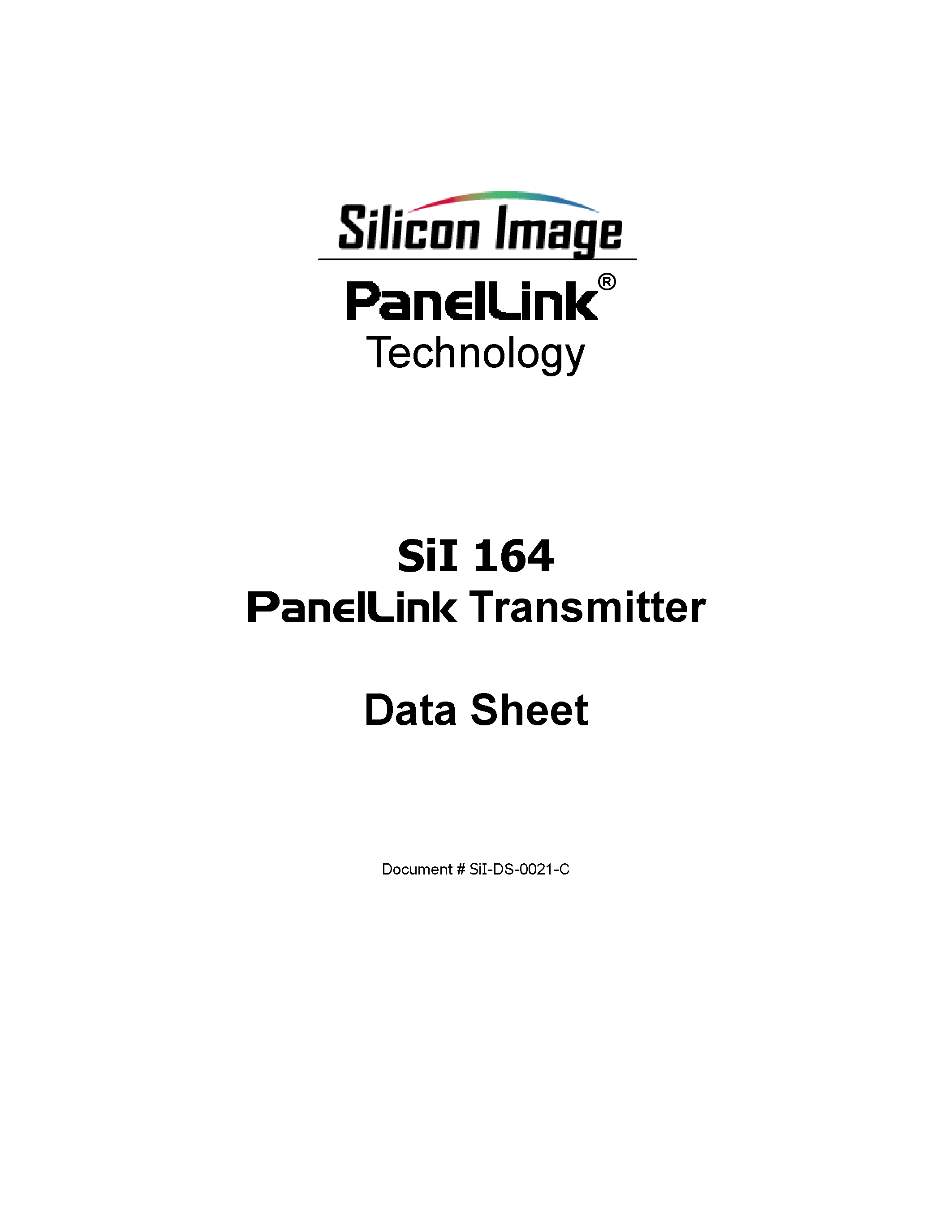 Даташит SII164 - Panellink(r) Transmitter страница 1