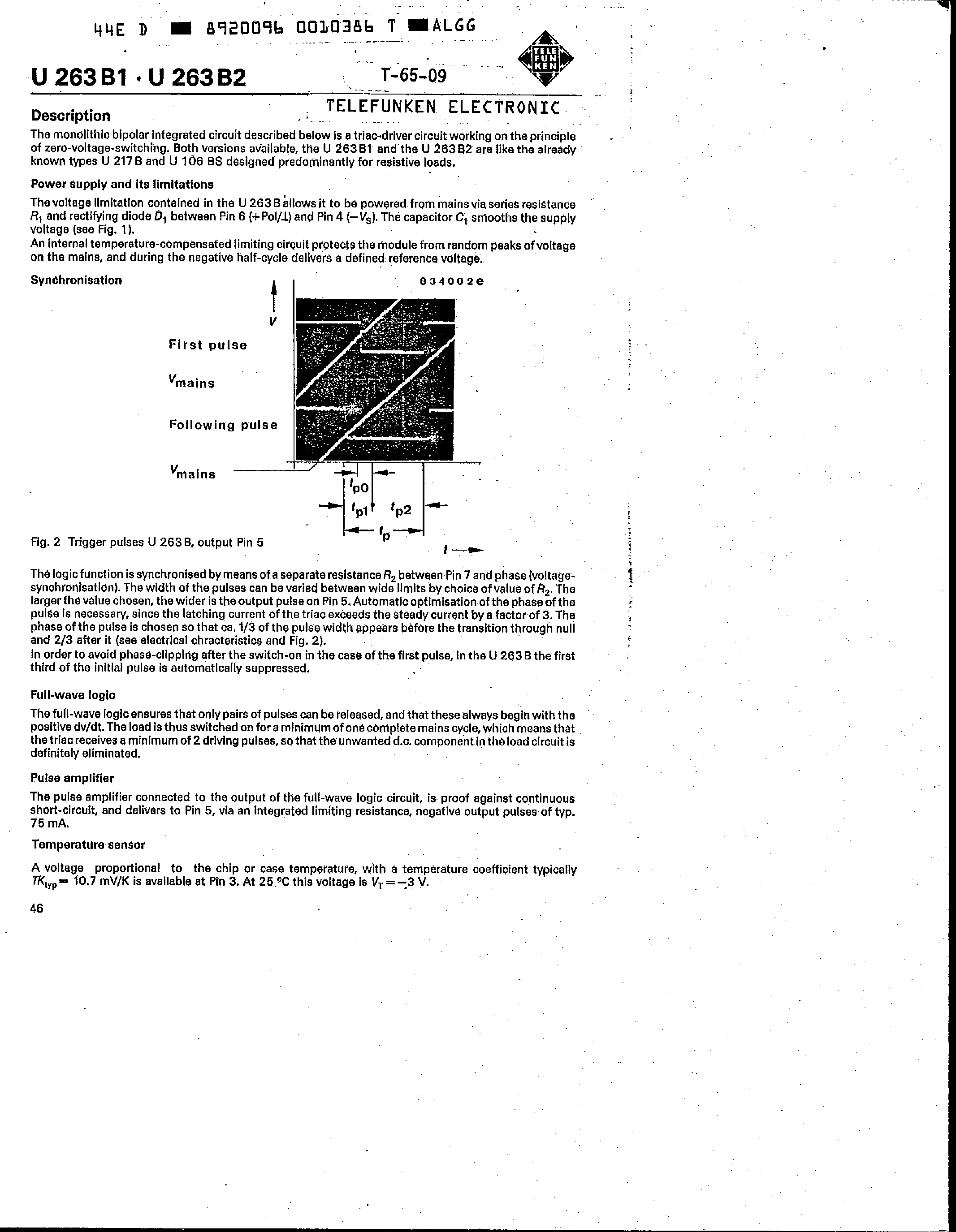 Datasheet U263B1 page 2 Datasheet U263B1 - (U263B2) Zero Voltage Switch page 2